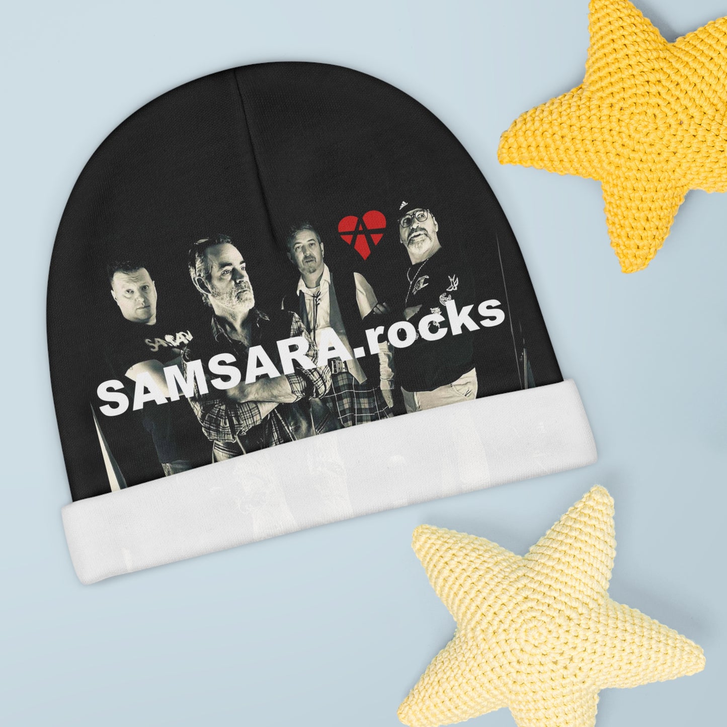Samsara Rocks Band Baby Beanie | Hip Baby Hat, Cool Baby Accessories, Gift for Music Lovers, Trendy Infant Fashion, Stylish Baby Wear