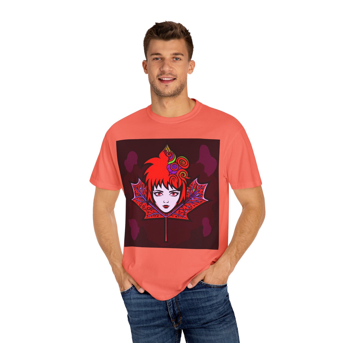 Emily The Maple Leaf Vibrant Art T-Shirt, Bohemian Graphic Tee, Unique Artwear, Gift for Art Lovers, Festival Clothing, Unisex Fashion, Canadian Patriots