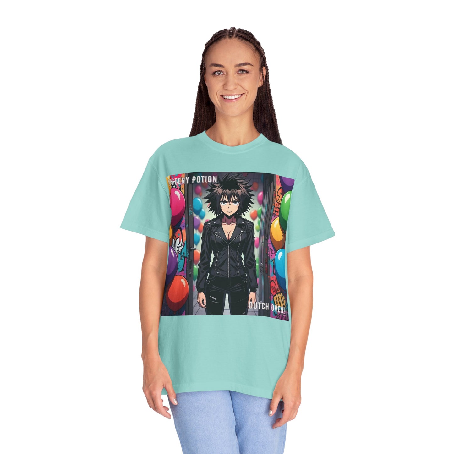 Mystery Potion's 'Dutch Oven', Whimsical Grabber Style Anime Graphic T-shirt featuring Bold Art, Anime Style Tee, Unisex Casual Wear, Gift for Friends, Trendy Statement Shirt