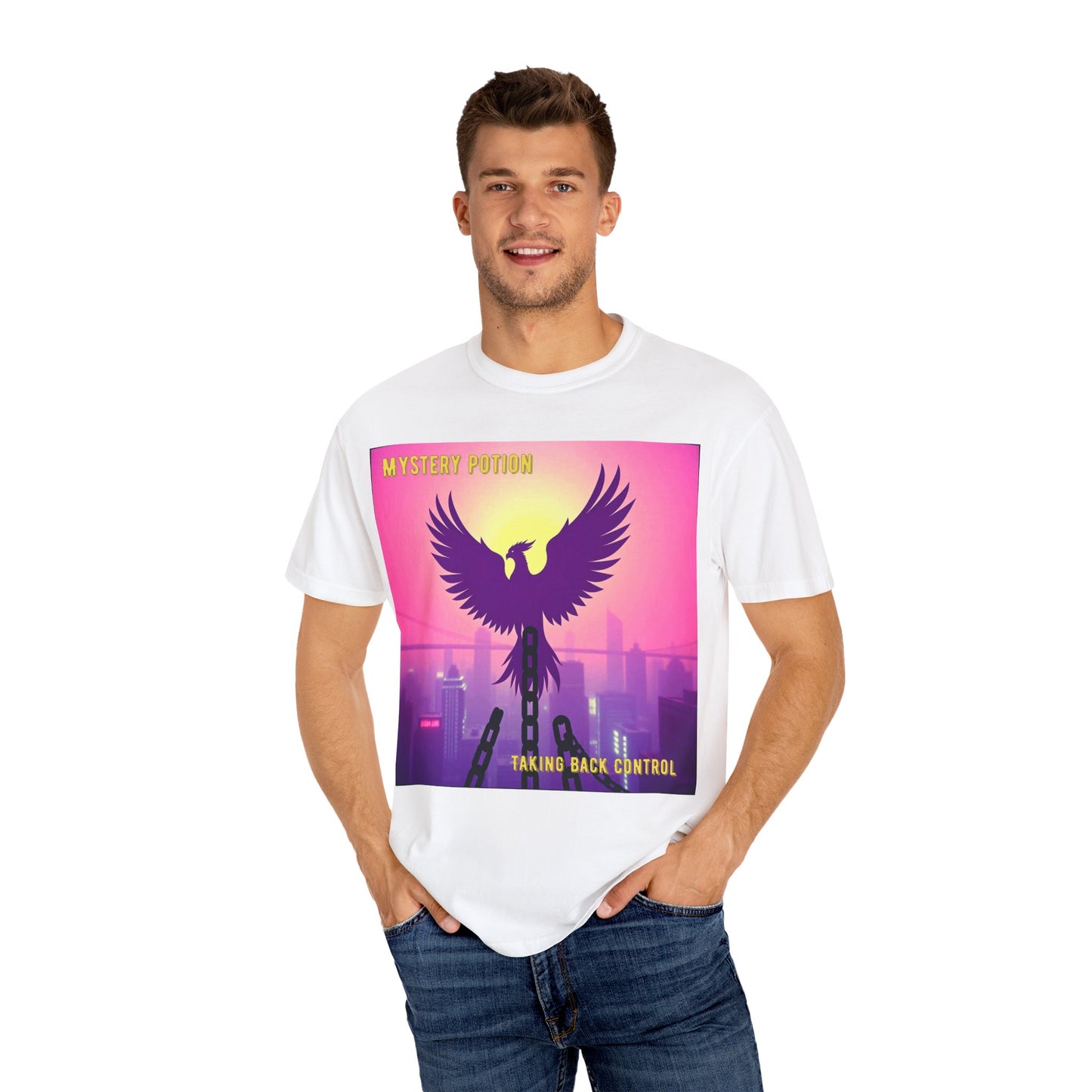 'Taking Back Control' by Mystery Potion, Phoenix Rising, Breaking Chains Unisex T-Shirt - Taking Back Control, Graphic Tee for Casual Wear, Perfect for Festivals, Gifts, and Everyday Style