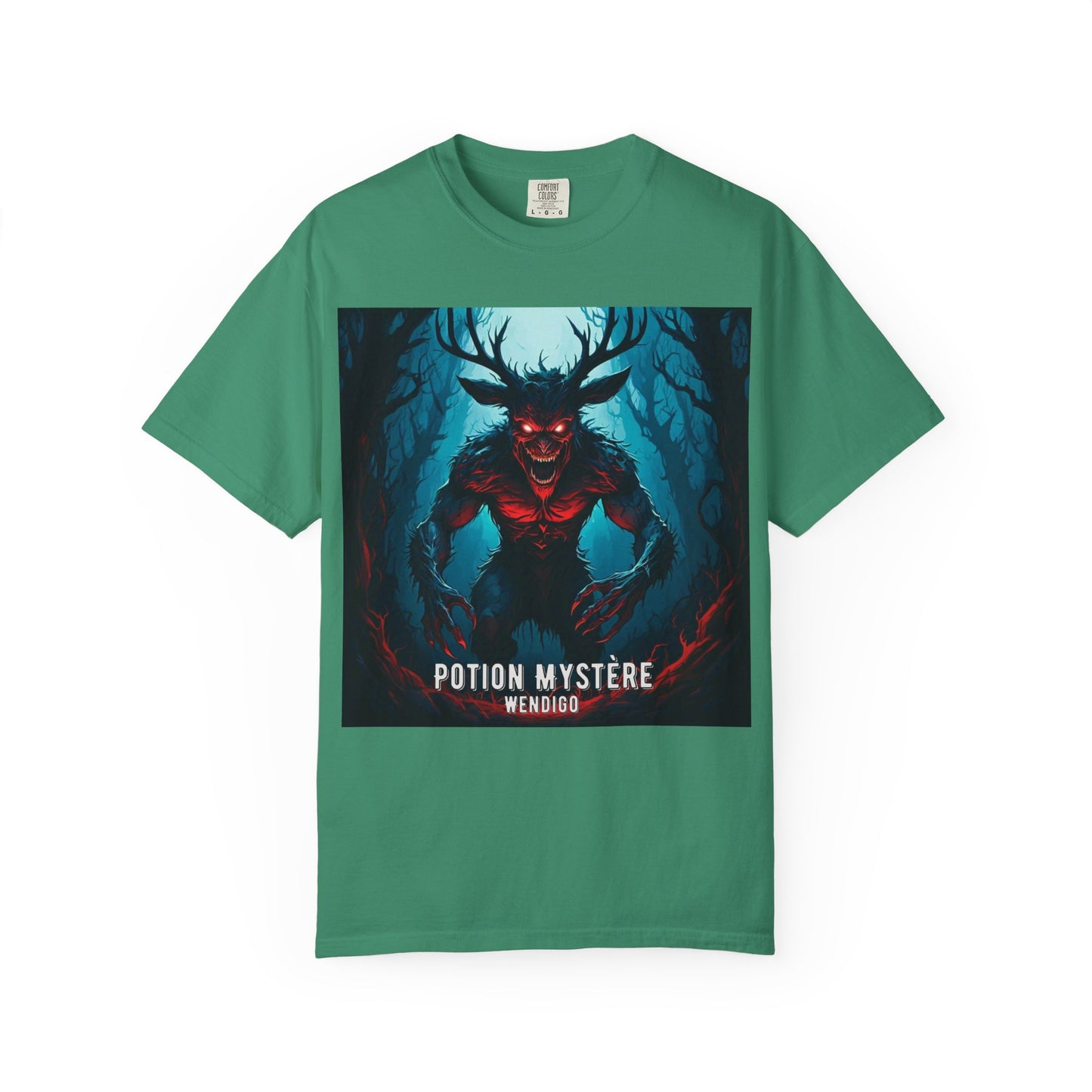 Mystical Wendigo T-Shirt, Unisex Garment-Dyed Tee, Potion Mystère Shirt, Halloween Apparel, Unique Graphic Tee