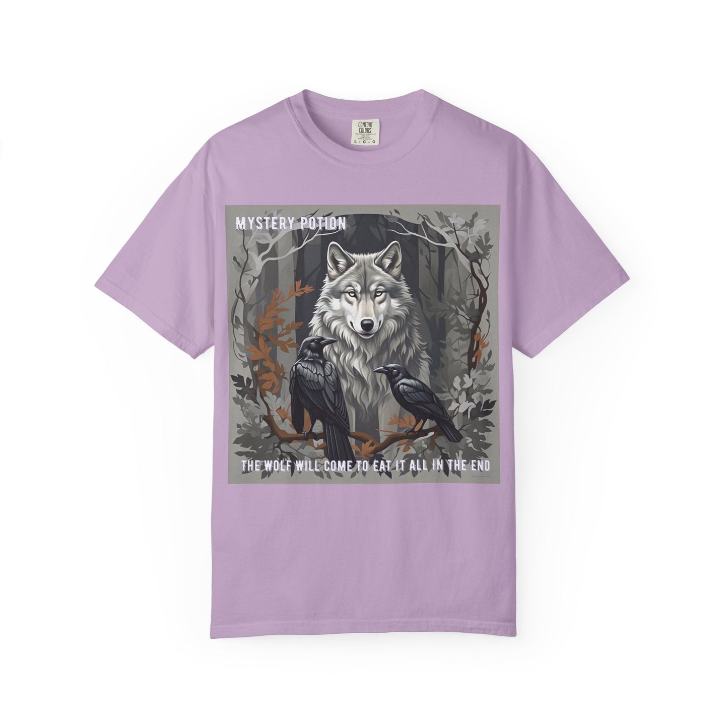 'The Wolf Will Come To Eat It All In The End' by Mystery Potion, Unisex T-Shirt, Edgy Graphic Tee, Animal Lover Gift, Fantasy Shirt, Halloween Apparel, Unique Graphic Shirt