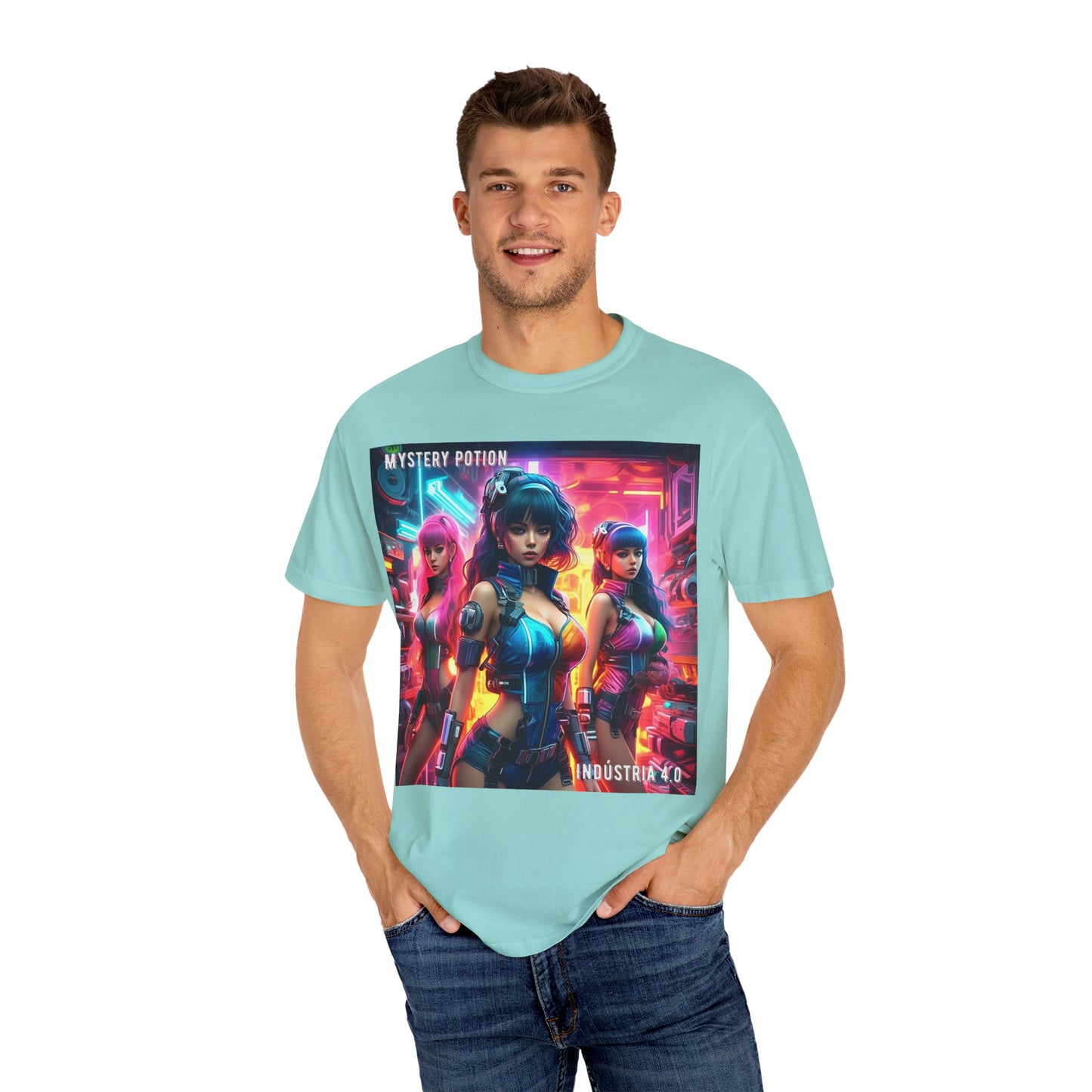 'Indústria 4.0' by Mystery Potion Unisex Garment-Dyed T-shirt, Cyberpunk T-shirt, Gamer Apparel, Unique Graphic Tee, Gift for Fans
