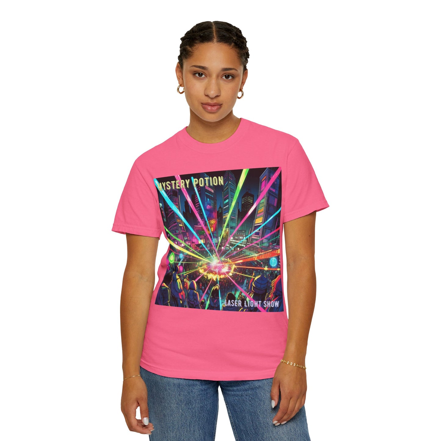 Mystery Potion Laser Light Show Tee, Unisex Graphic T-Shirt, Festival Wear, Concert Shirt, Party Outfit, Colorful Apparel