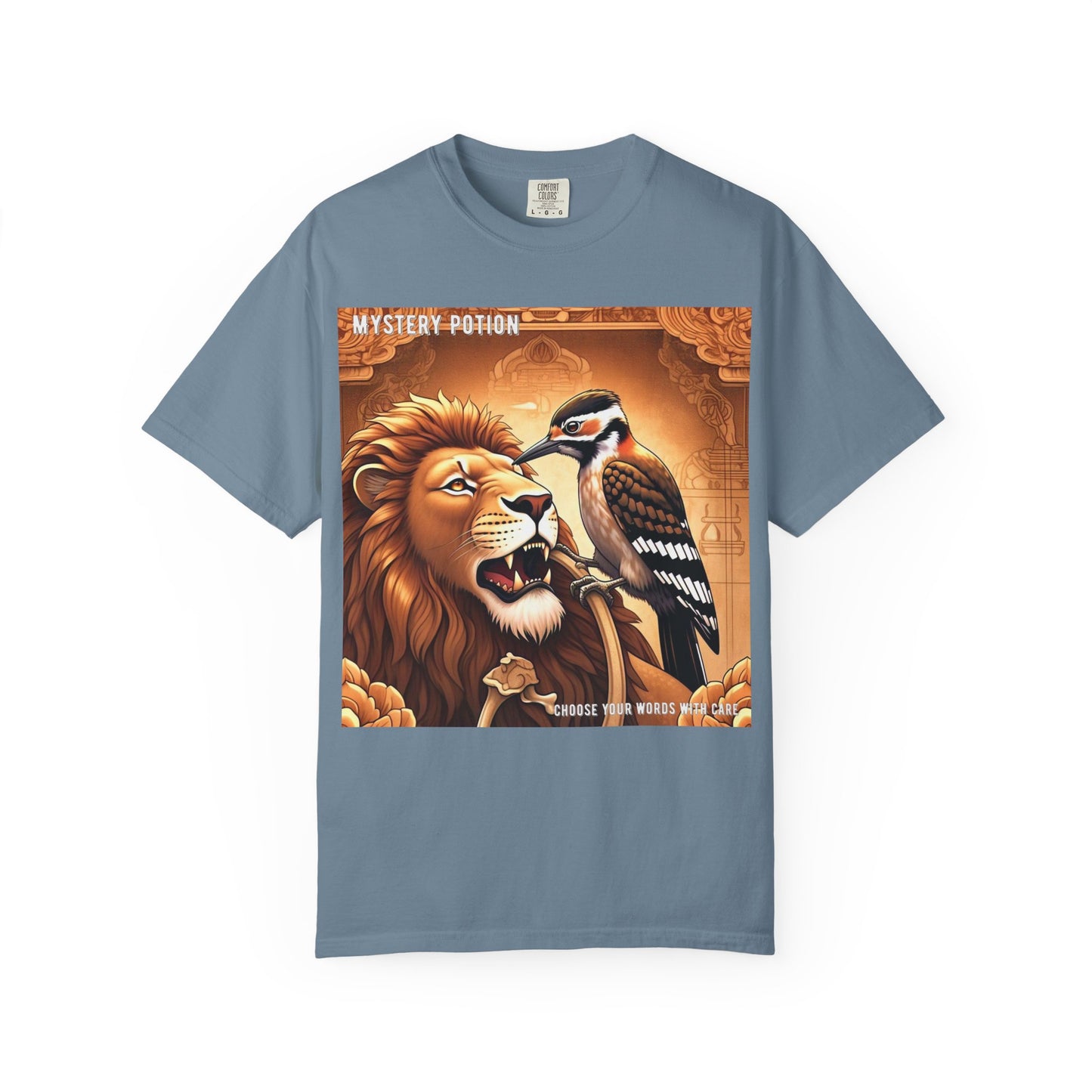Mystical Lion & Bird T-Shirt | Unique Graphic Tee, Unisex Apparel, Gift for Nature Lovers, Bohemian Style, Festival Wear