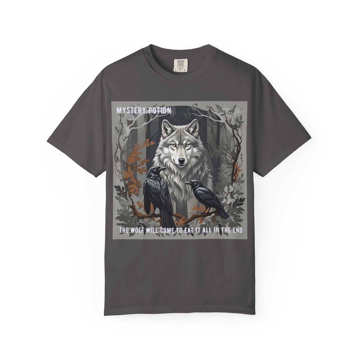 'The Wolf Will Come To Eat It All In The End' by Mystery Potion, Unisex T-Shirt, Edgy Graphic Tee, Animal Lover Gift, Fantasy Shirt, Halloween Apparel, Unique Graphic Shirt