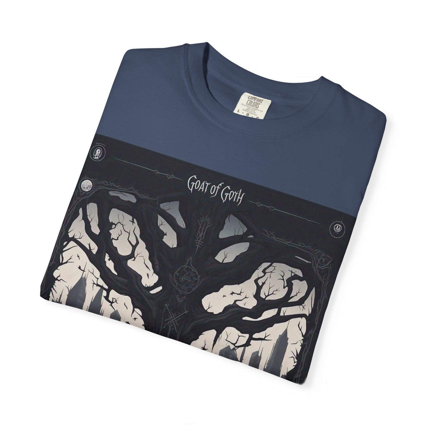 Gothic Tree T-Shirt, GOAT of Goth Unisex Cotton Tee for Nature Lovers, Unique Graphic Tee, Perfect for Festivals, Gift for Adventurers, Eco-Friendly Wear