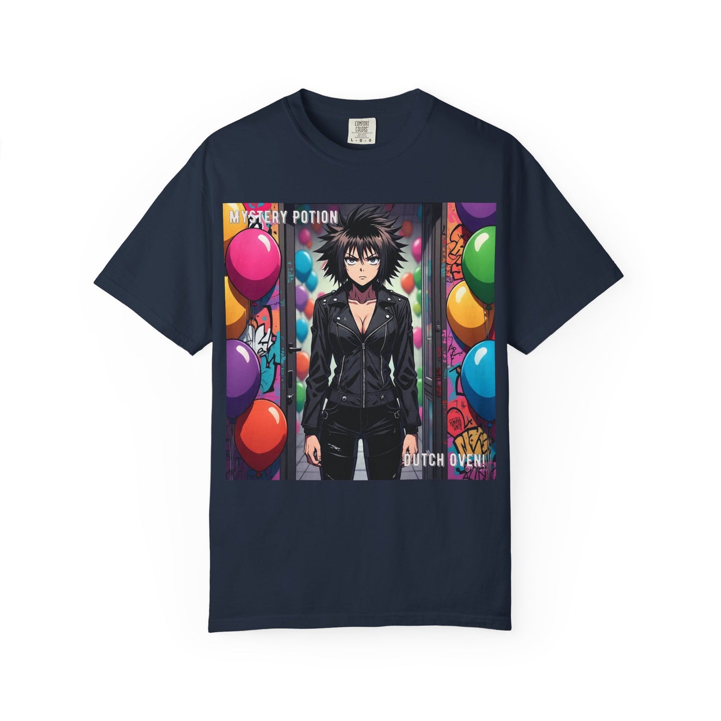 Mystery Potion's 'Dutch Oven', Whimsical Grabber Style Anime Graphic T-shirt featuring Bold Art, Anime Style Tee, Unisex Casual Wear, Gift for Friends, Trendy Statement Shirt