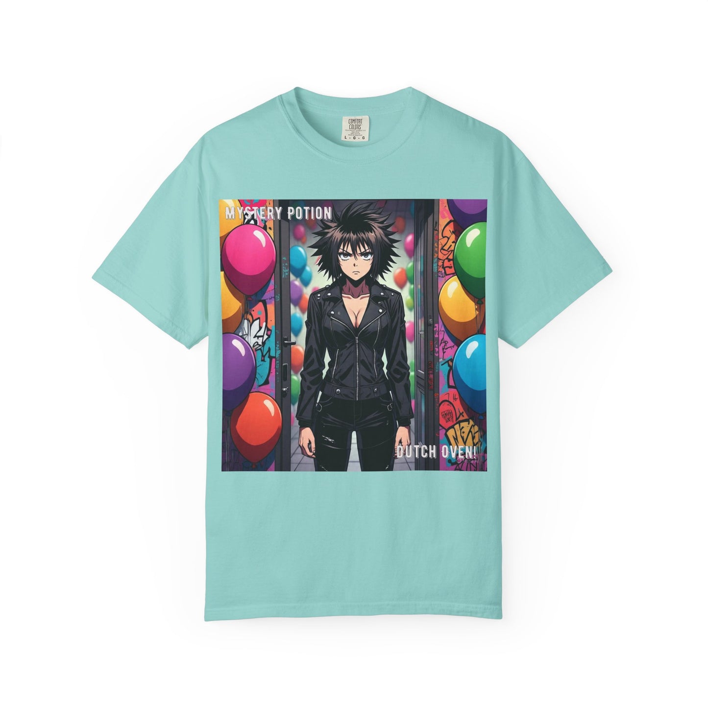 Mystery Potion's 'Dutch Oven', Whimsical Grabber Style Anime Graphic T-shirt featuring Bold Art, Anime Style Tee, Unisex Casual Wear, Gift for Friends, Trendy Statement Shirt