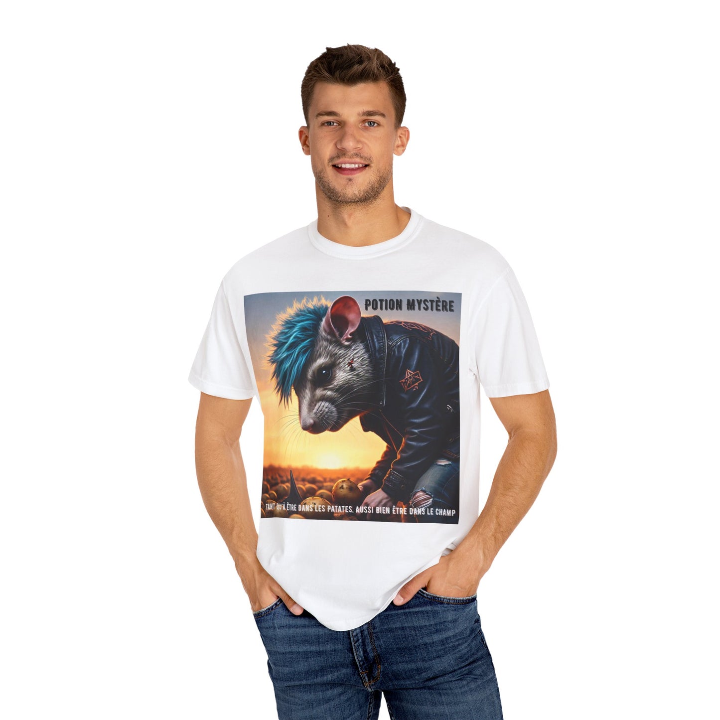 Mystical Punk Rat Toiling The Field Graphic T-Shirt | Unisex, Art Tee, Unique Animal Print, Gift for Animal Lovers, Casual Wear