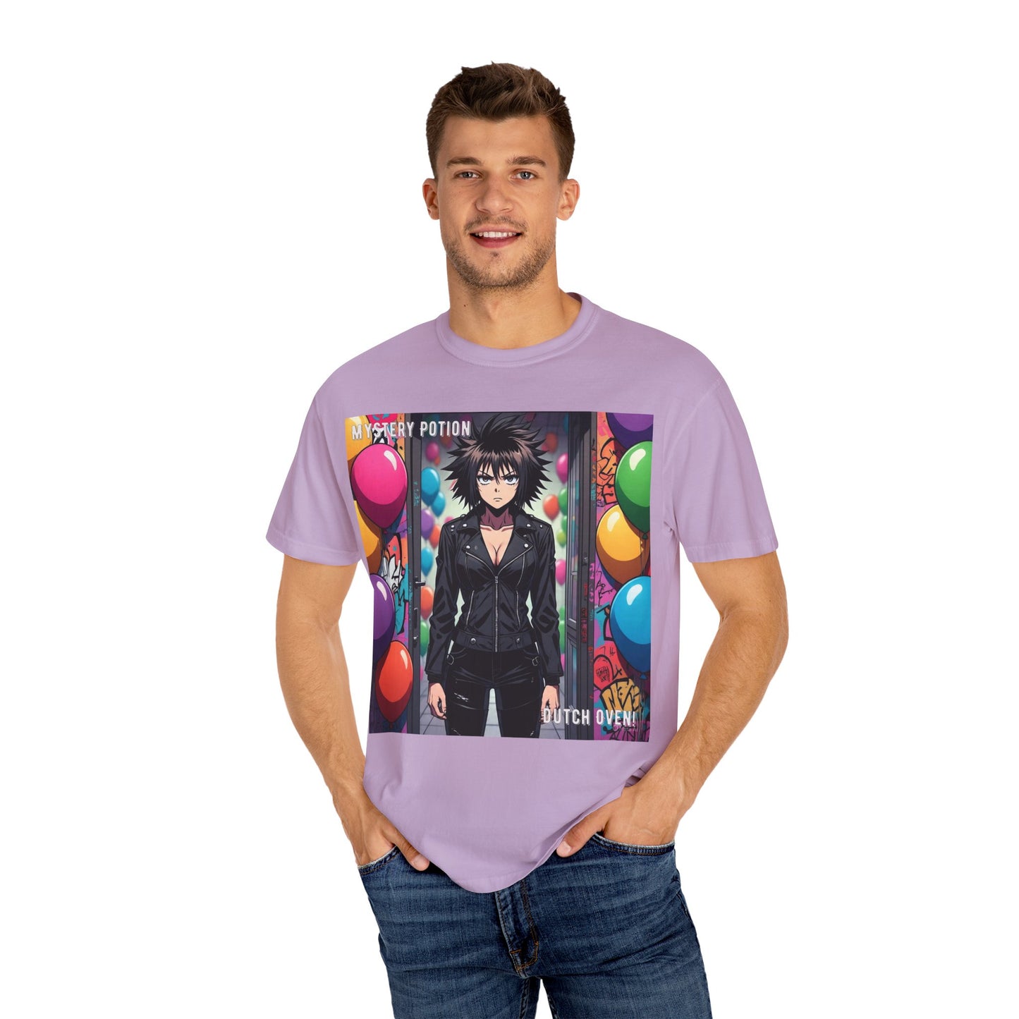 Mystery Potion's 'Dutch Oven', Whimsical Grabber Style Anime Graphic T-shirt featuring Bold Art, Anime Style Tee, Unisex Casual Wear, Gift for Friends, Trendy Statement Shirt