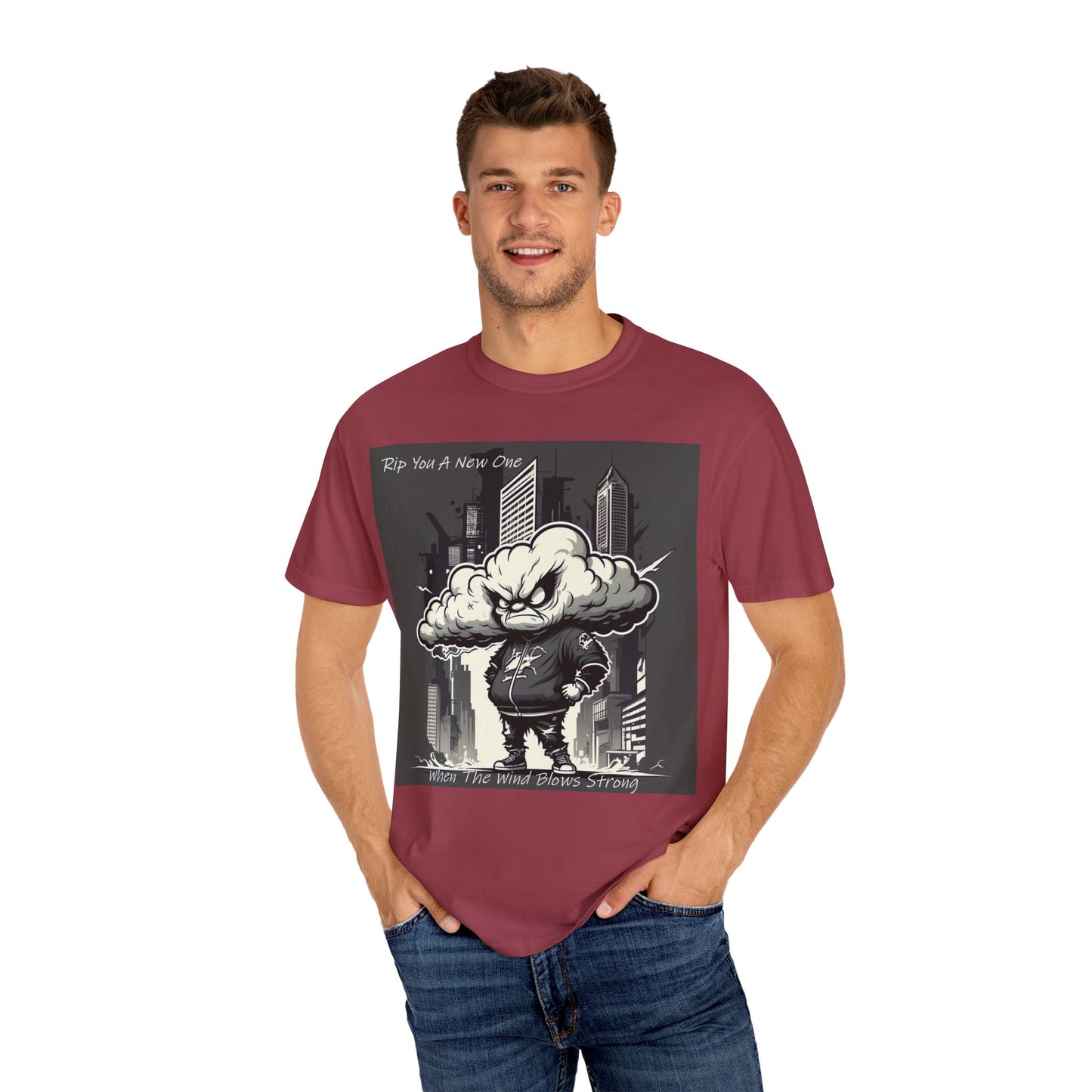 'When The Wind Blows Strong' by Rip You A New One, Urban Angry Cloud Graphic Tee, Cool Casual Wear, Street Style Unisex Shirt, Perfect Gift for Comics Lovers, Everyday Comfort