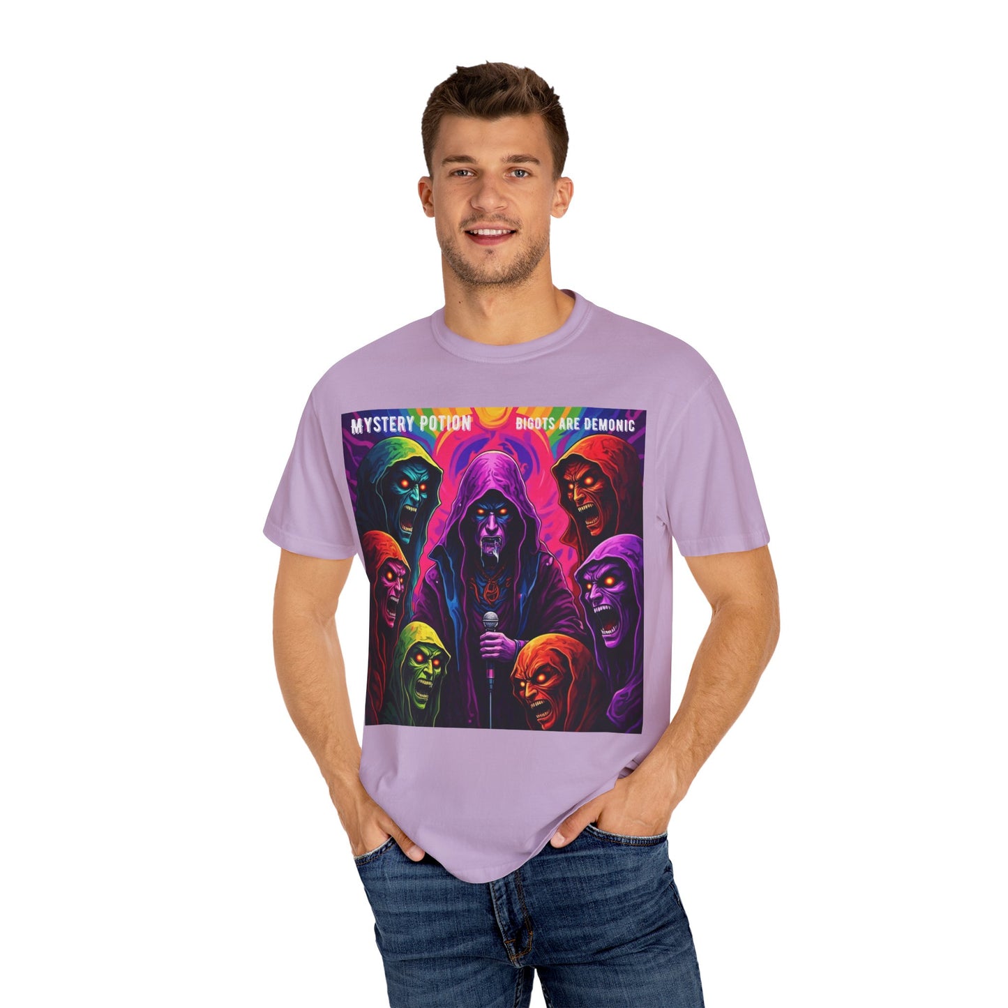 Mystery Potion Graphic Tee | Unisex Halloween T-shirt, Spooky Gift, "Bigots Are Demonic" Graphic Shirt, Witchy Apparel, Unique Casual Wear