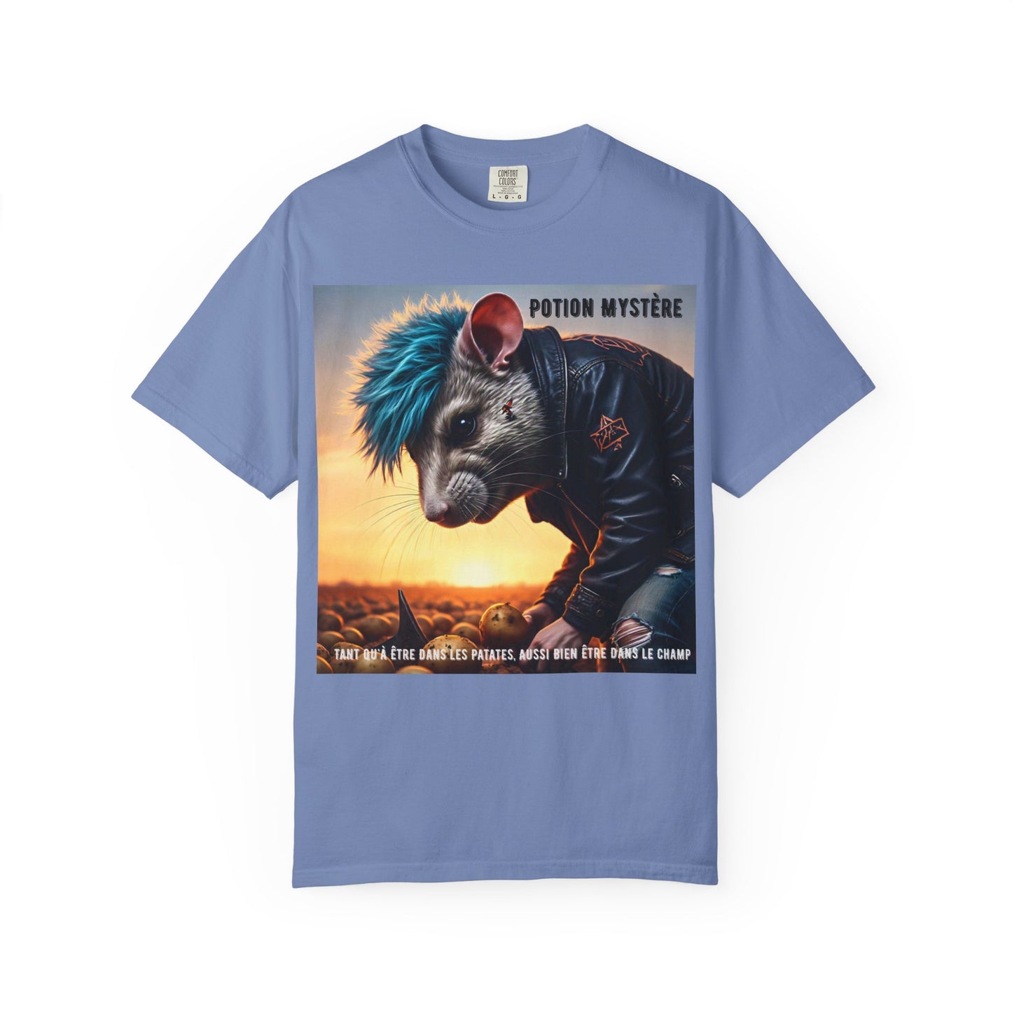 Mystical Punk Rat Toiling The Field Graphic T-Shirt | Unisex, Art Tee, Unique Animal Print, Gift for Animal Lovers, Casual Wear