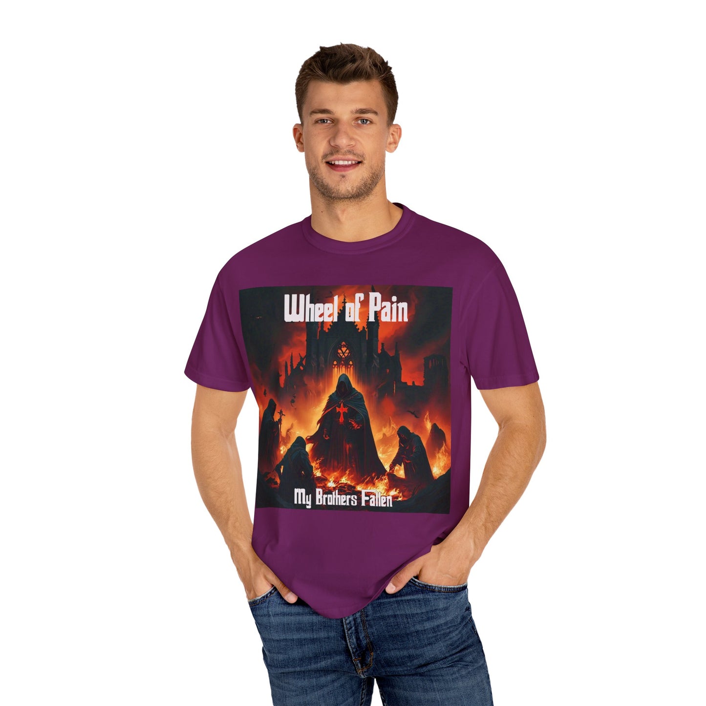 Wheel of Pain Gothic Templar Graphic T-Shirt, Unisex Tee for Fans, Cool Gift for Music Lovers, Halloween Shirt, Retro Vintage Style