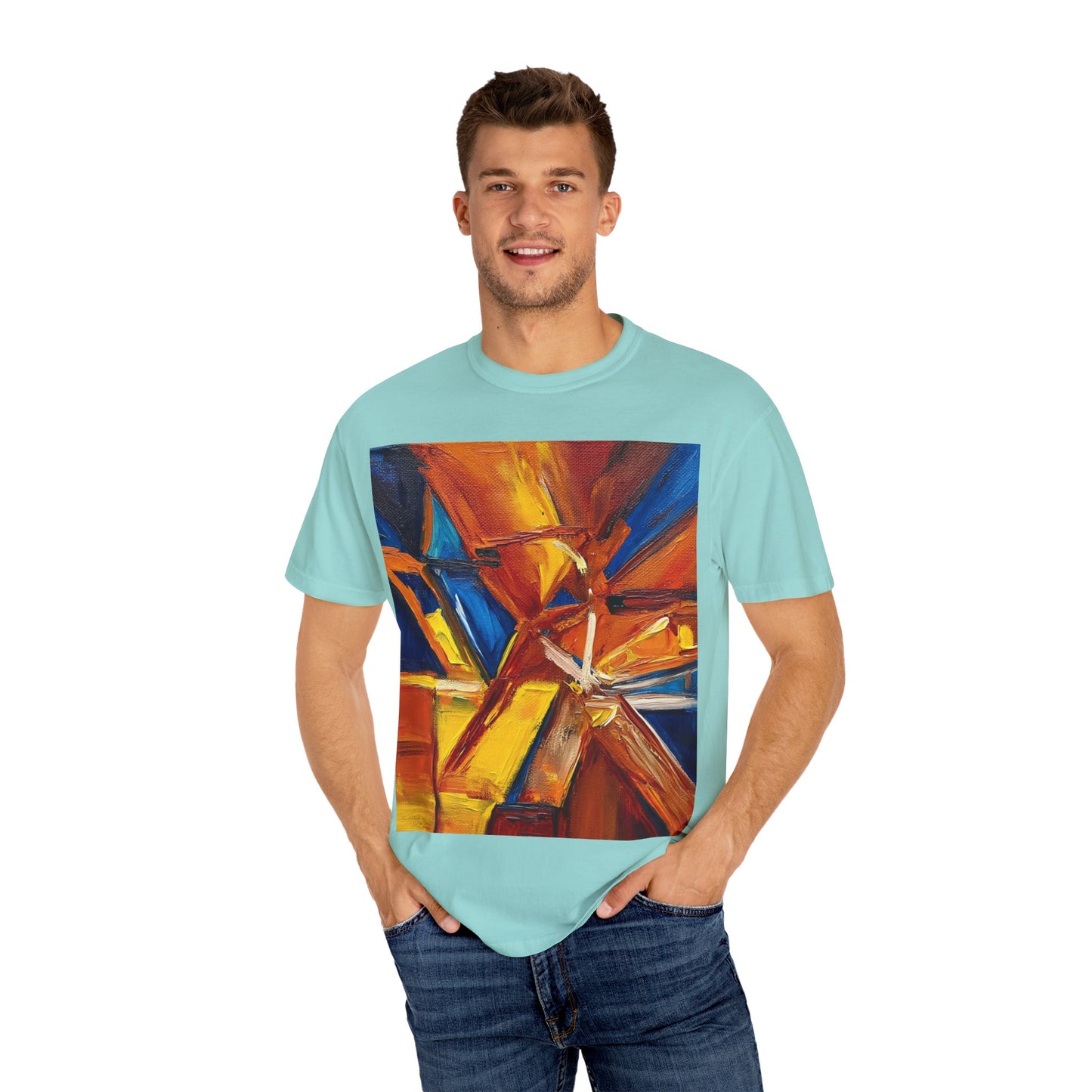 Vibrant Abstract Art T-shirt, Unisex Garment-Dyed Tee, Colorful Graphic Shirt, Stylish Artwear, Unique Gift Idea for Art Lovers