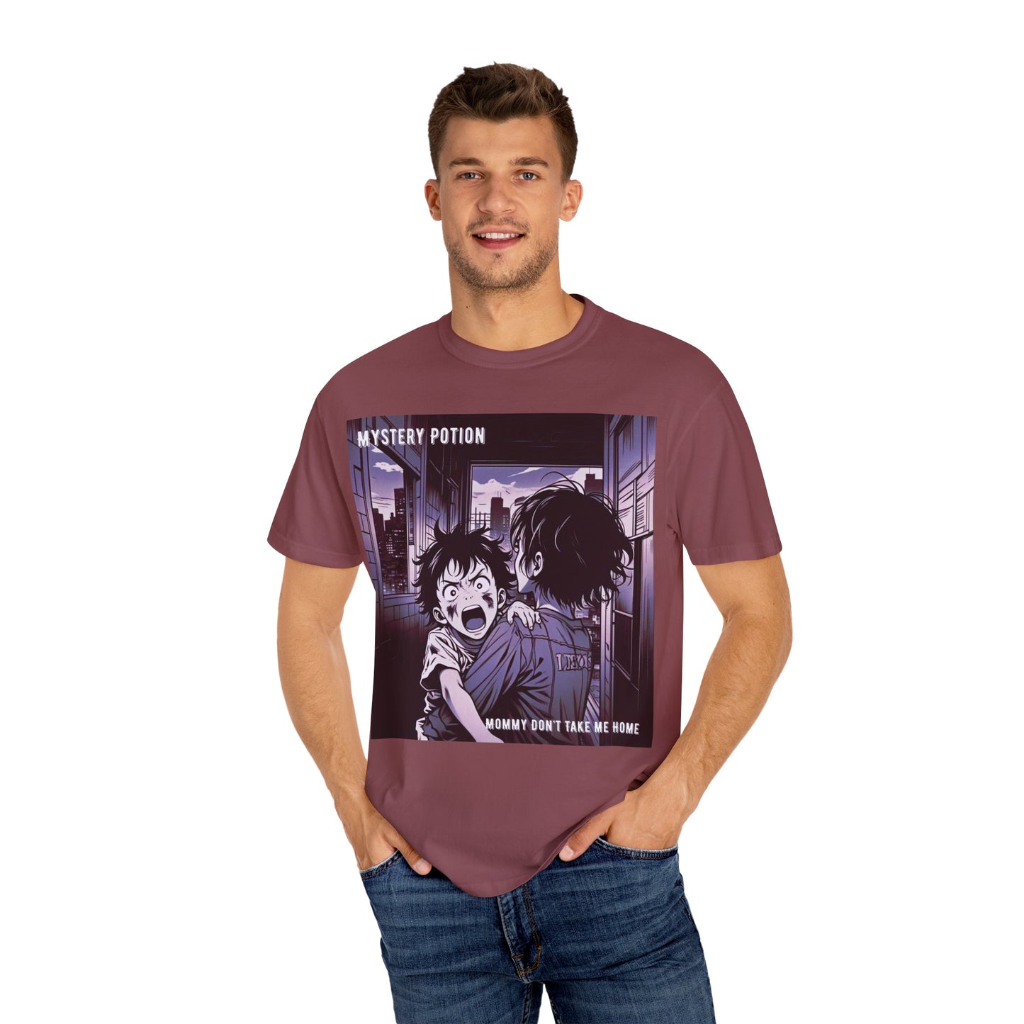'Mommy Don't Take Me Home' by Mystery Potion, Unisex T-Shirt – Anime Graphic Tee, Casual Wear, Gift for Teens, Pop Culture Apparel, Unique Graphic Tee