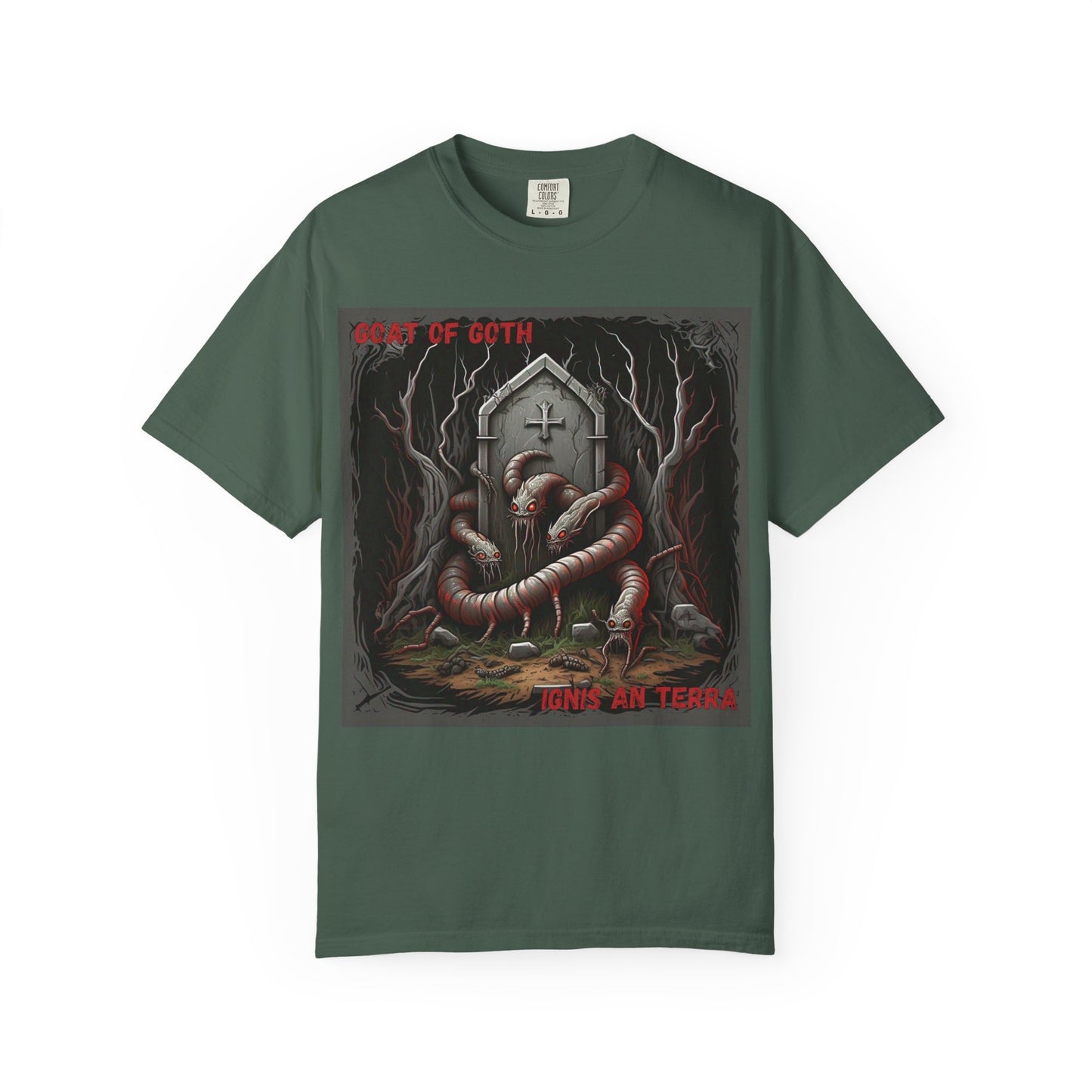 'Ignis An Terra' by GOAT of Goth, Gothic Graphic T-Shirt, Dark Aesthetic Tee, Unisex Halloween Shirt, Unique Gift for Horror Lovers, Casual Everyday Wear