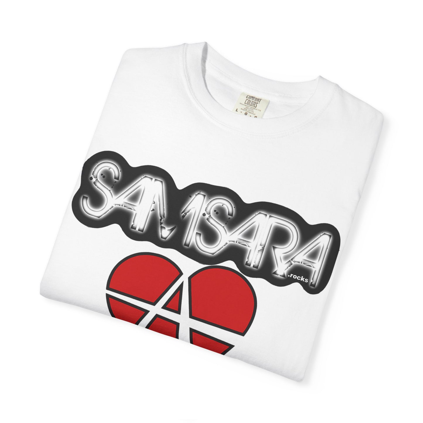 'Samsara Rocks' Logo, Love and Anarchy Graphic Tee | Unisex Garment-Dyed T-Shirt, Casual Fashion, Heart Design, Streetwear, Gift for Him/Her