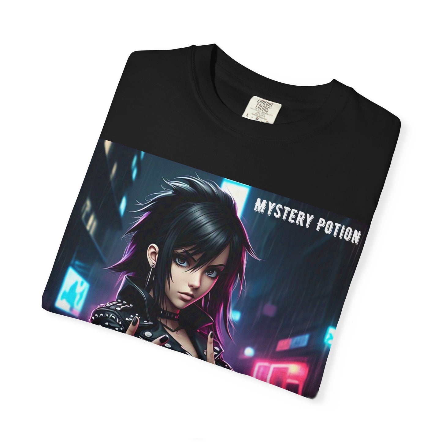 'Gibberish' by Mystery Potion, Cyberpunk Manga Graphic T-Shirt, Edgy Streetwear, Unisex Tee, Vintage Look, Gaming Style, Art Lover Gift