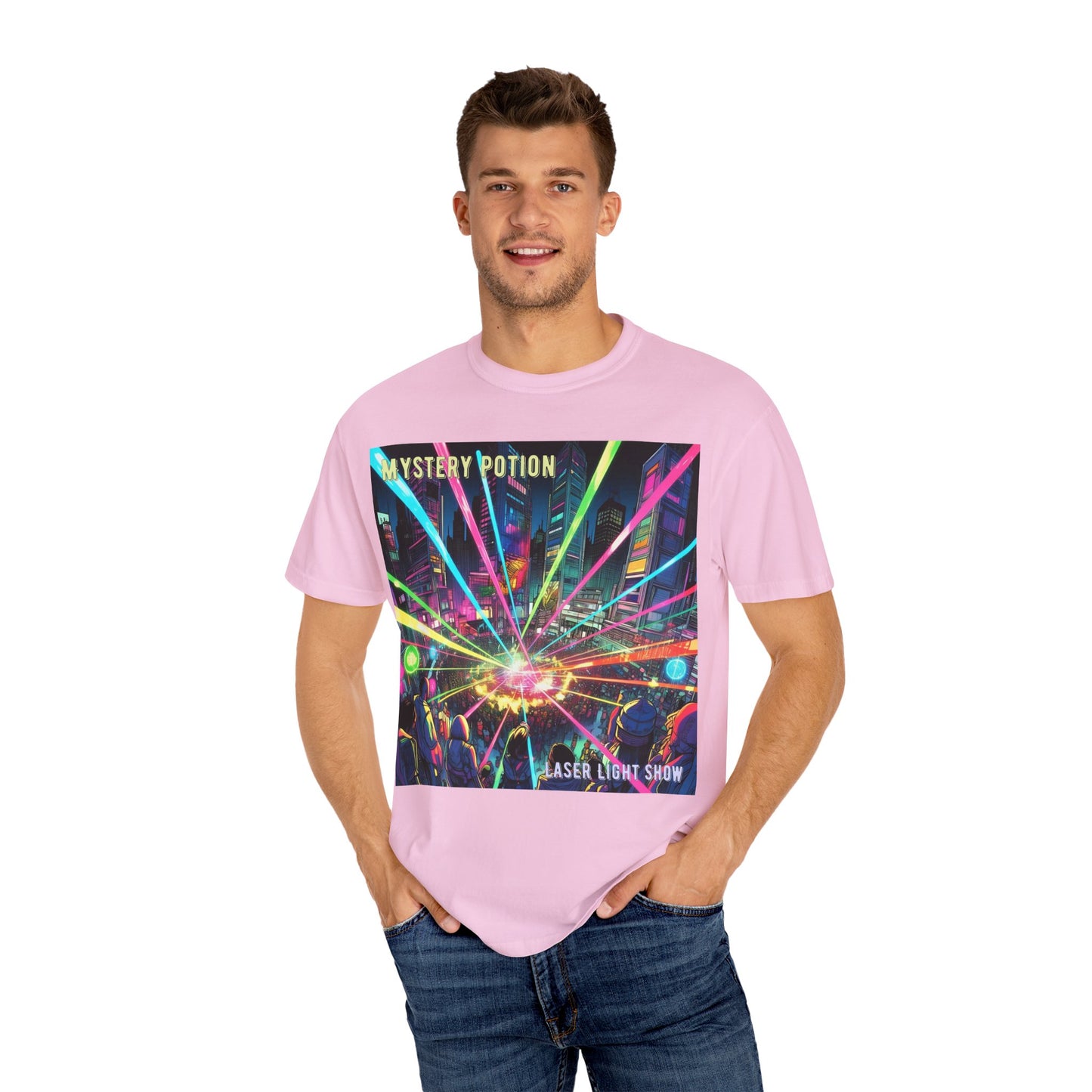 Mystery Potion Laser Light Show Tee, Unisex Graphic T-Shirt, Festival Wear, Concert Shirt, Party Outfit, Colorful Apparel