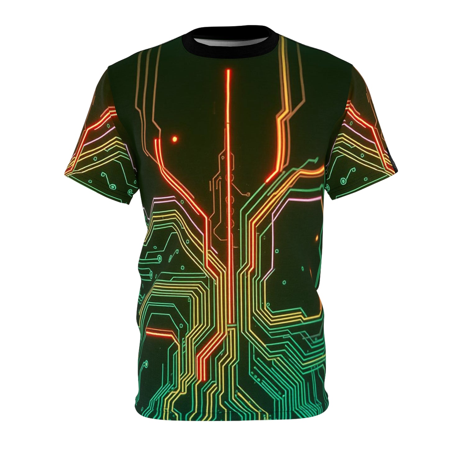 Futuristic Circuit Board Tee, Unisex Graphic Tee, Tech-Inspired Shirt, Unique Gift for Geeks, Cyberpunk Fashion, AOP Design