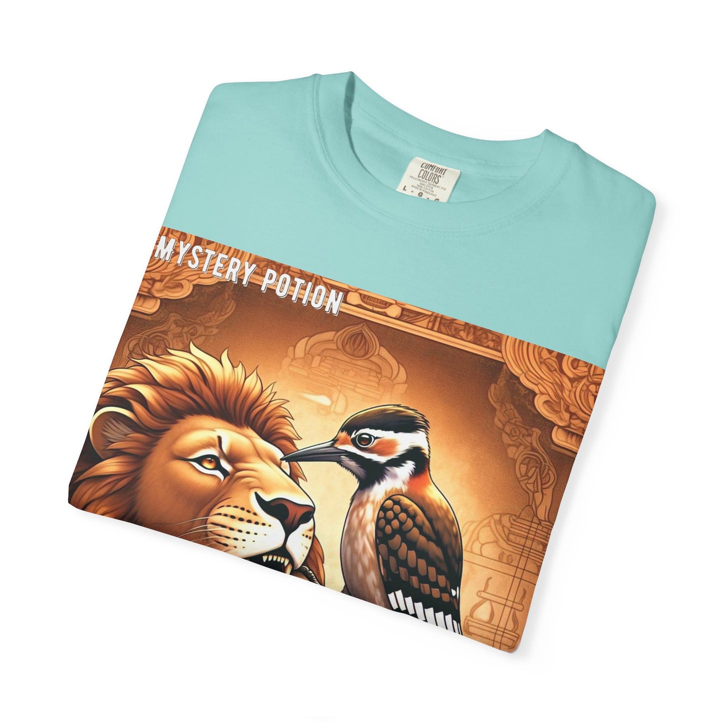 Mystical Lion & Bird T-Shirt | Unique Graphic Tee, Unisex Apparel, Gift for Nature Lovers, Bohemian Style, Festival Wear