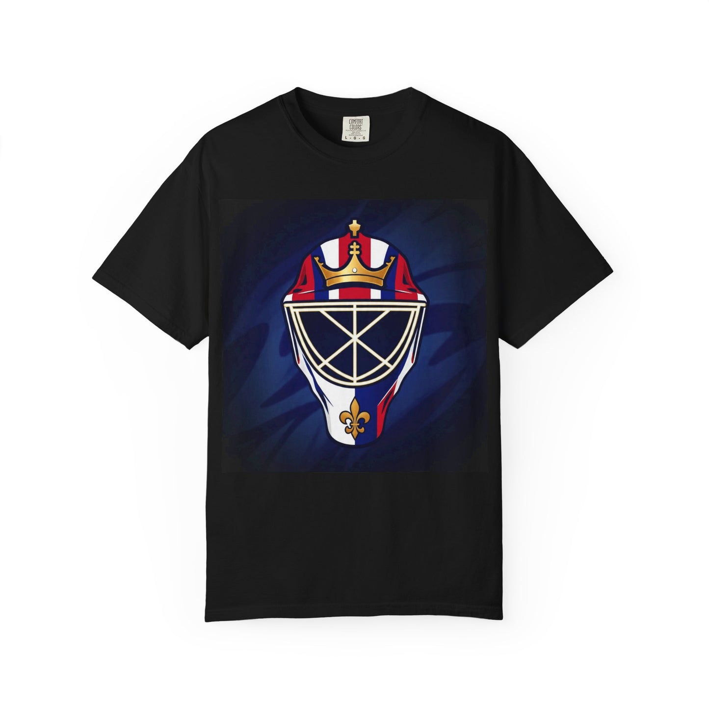 Regal Crown Goalie Mask Graphic T-shirt, Unisex Fashion Tee, Red, White and Blue Casual Wear, Gift for Her/Him, Summer Style, Graphic Apparel, Streetwear