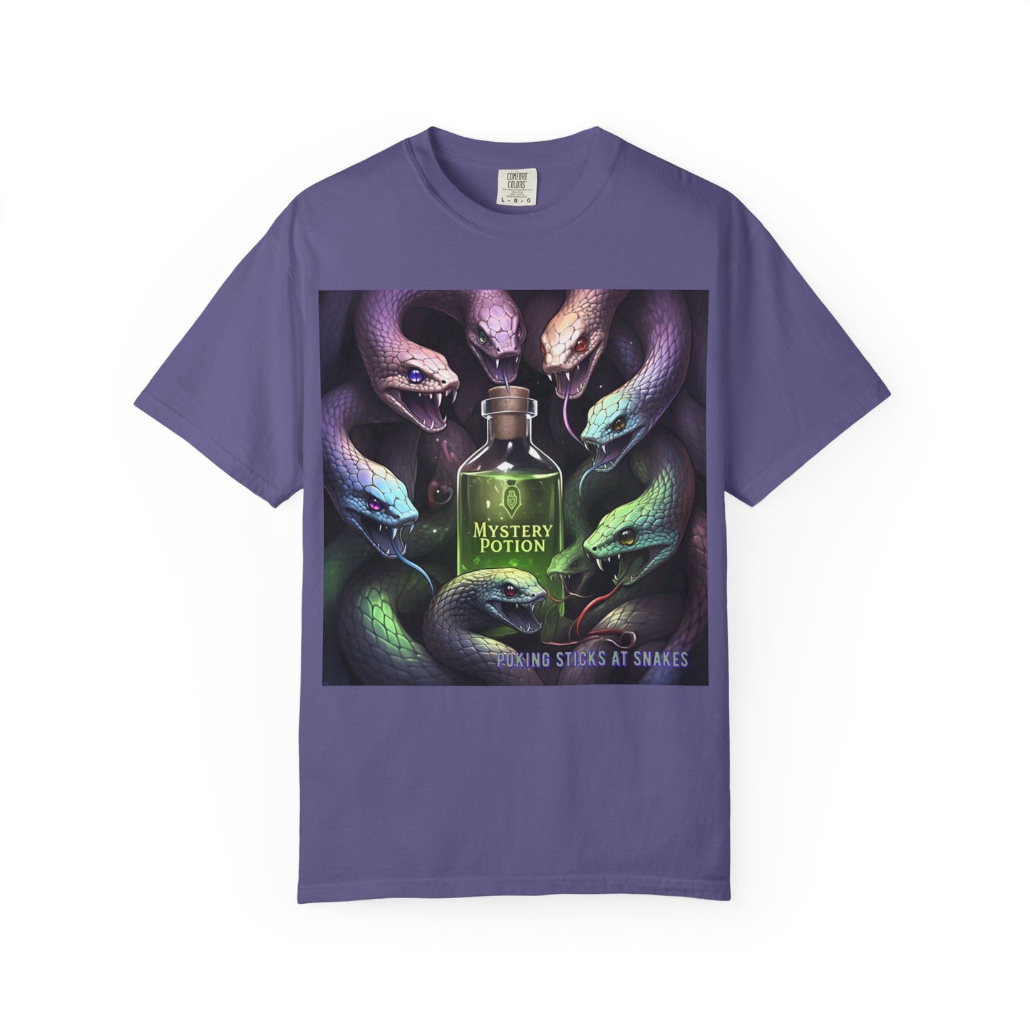 'Poking Sticks At Snakes' by Mystery Potion, Unisex T-shirt | Snakes Design | Perfect for Halloween, Gifts, Cozy Wear, Unique Apparel, Vintage Vibe