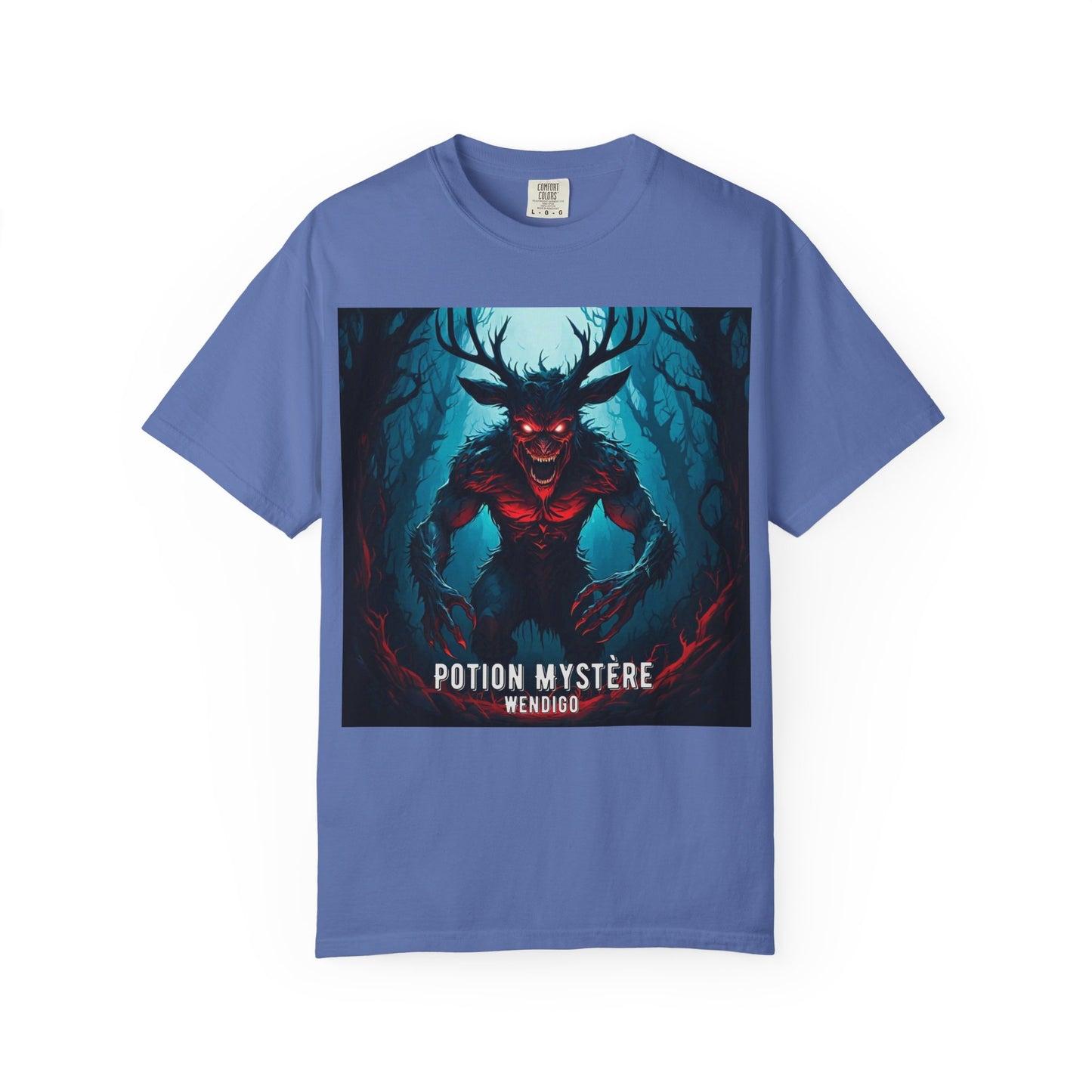 Mystical Wendigo T-Shirt, Unisex Garment-Dyed Tee, Potion Mystère Shirt, Halloween Apparel, Unique Graphic Tee