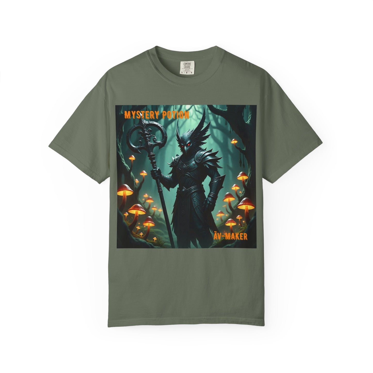 Mystical Āv-Maker Unisex Garment-Dyed T-shirt, Fantasy Apparel, Gift for Gamers, Witchy T-shirt, Mystery Potion Design, Unisex Tee