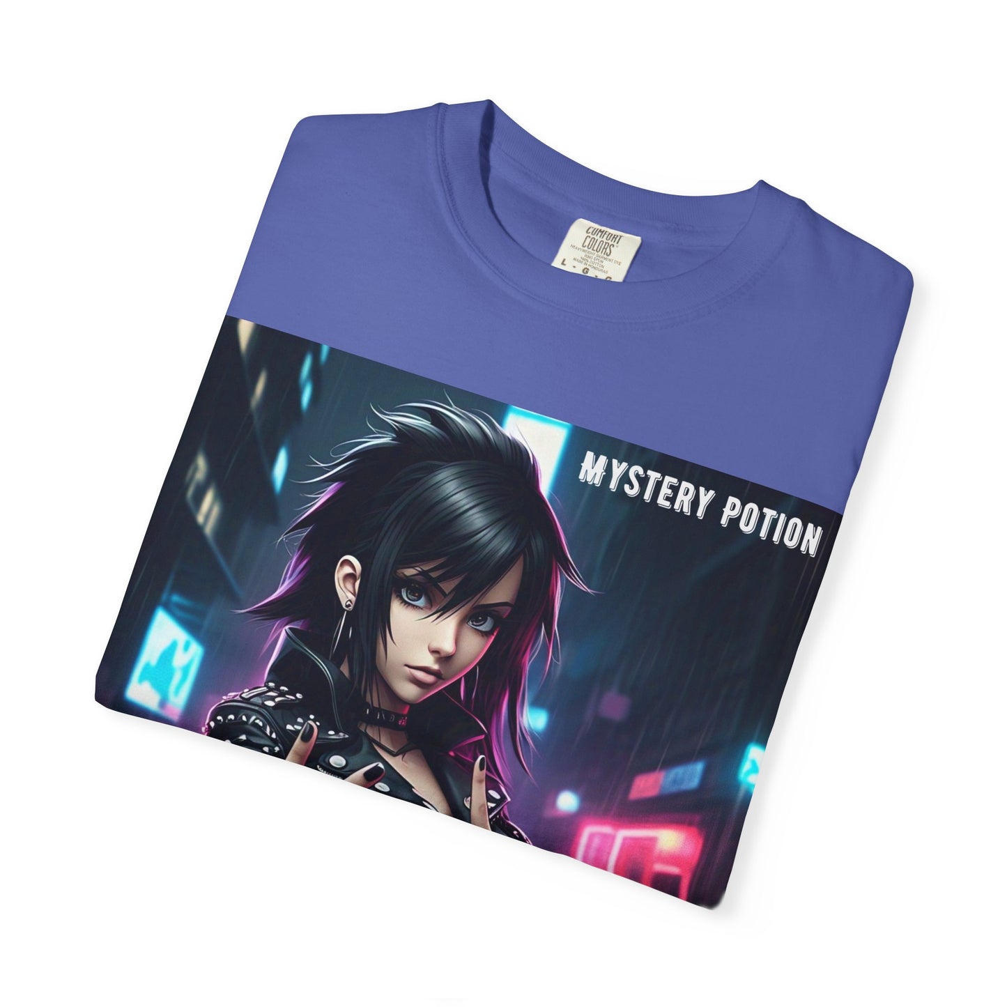'Gibberish' by Mystery Potion, Cyberpunk Manga Graphic T-Shirt, Edgy Streetwear, Unisex Tee, Vintage Look, Gaming Style, Art Lover Gift
