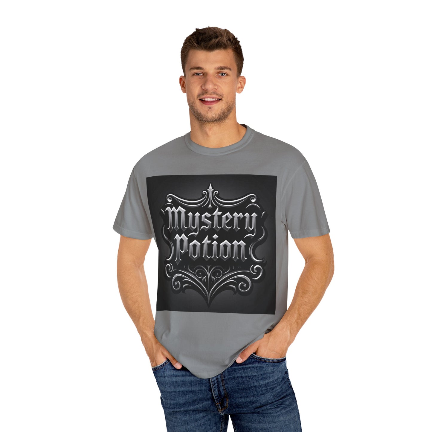 Mystery Potion Unisex Garment-Dyed T-shirt | Halloween Costume Shirt, Casual Wear, Themed Party Tee, Gift for Mystery Lovers
