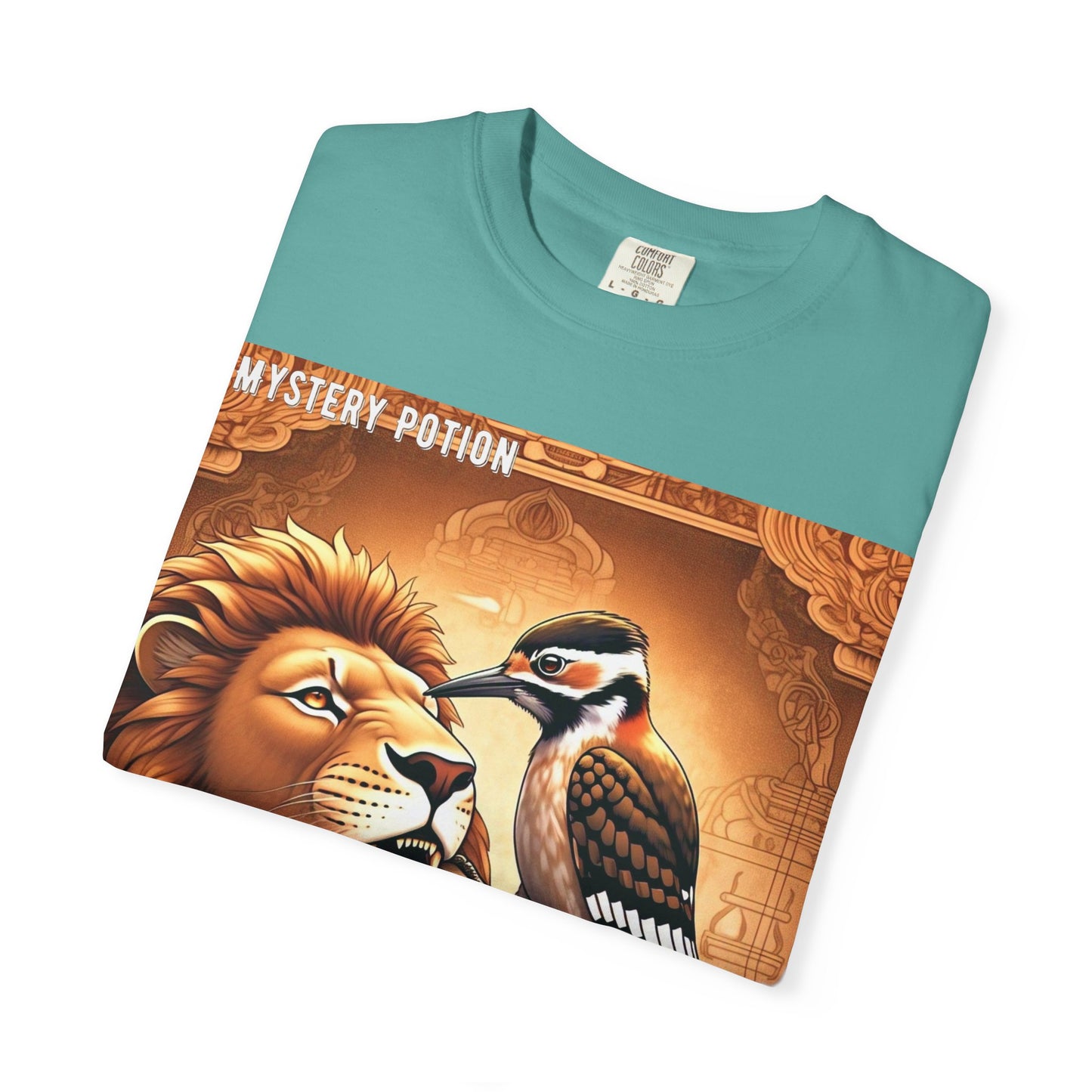 Mystical Lion & Bird T-Shirt | Unique Graphic Tee, Unisex Apparel, Gift for Nature Lovers, Bohemian Style, Festival Wear