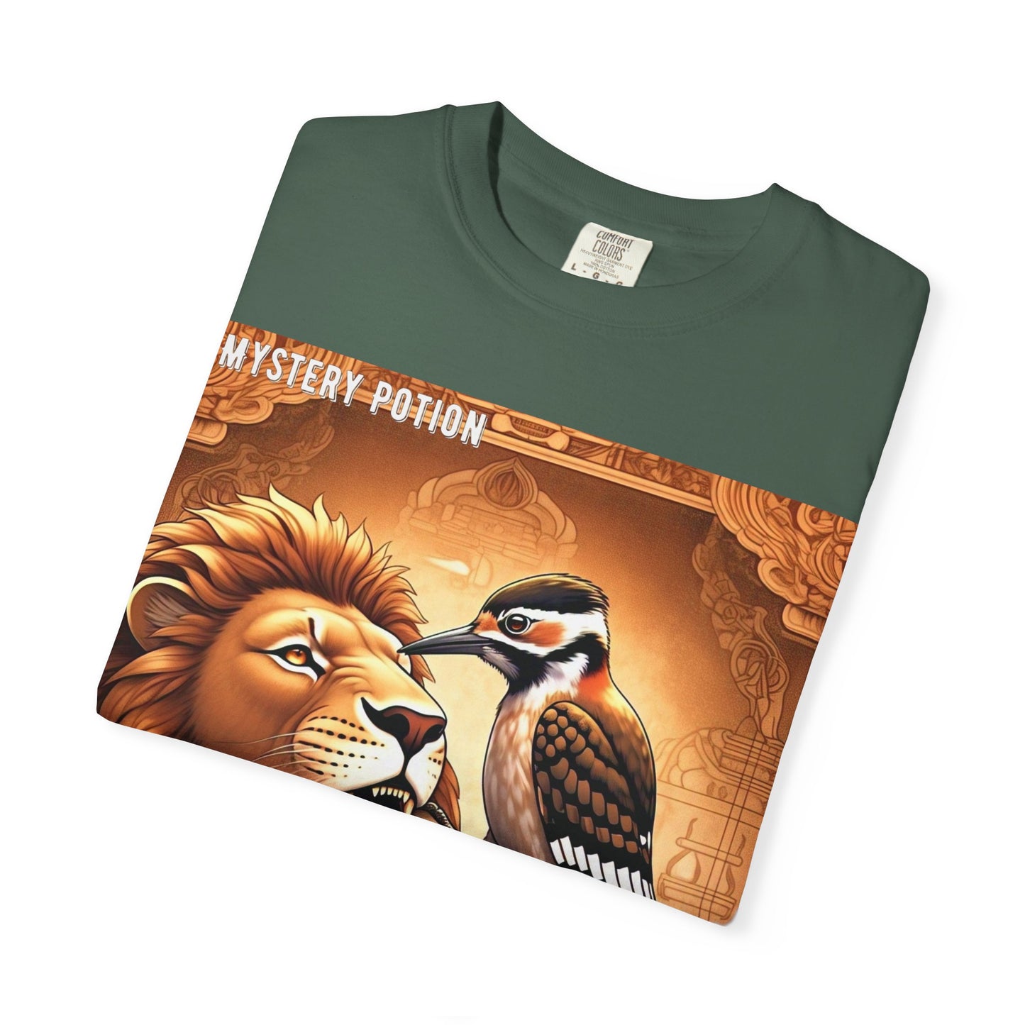 Mystical Lion & Bird T-Shirt | Unique Graphic Tee, Unisex Apparel, Gift for Nature Lovers, Bohemian Style, Festival Wear
