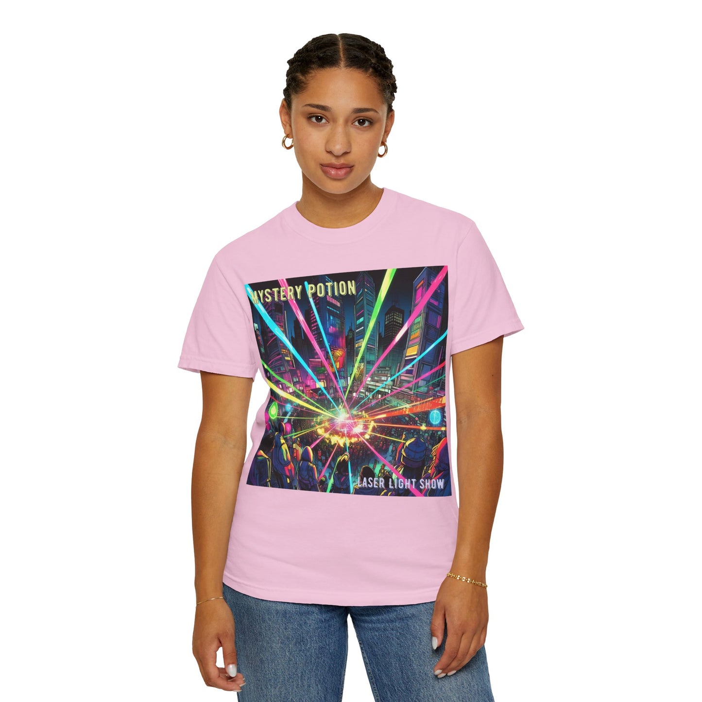 Mystery Potion Laser Light Show Tee, Unisex Graphic T-Shirt, Festival Wear, Concert Shirt, Party Outfit, Colorful Apparel
