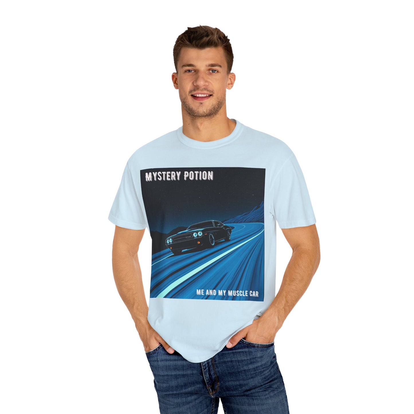 Mystery Potion Muscle Car T-Shirt | Unisex Garment-Dyed Tee, Vintage Car Lover Gift, Perfect for Car Shows, Birthday Gift, Casual Wear