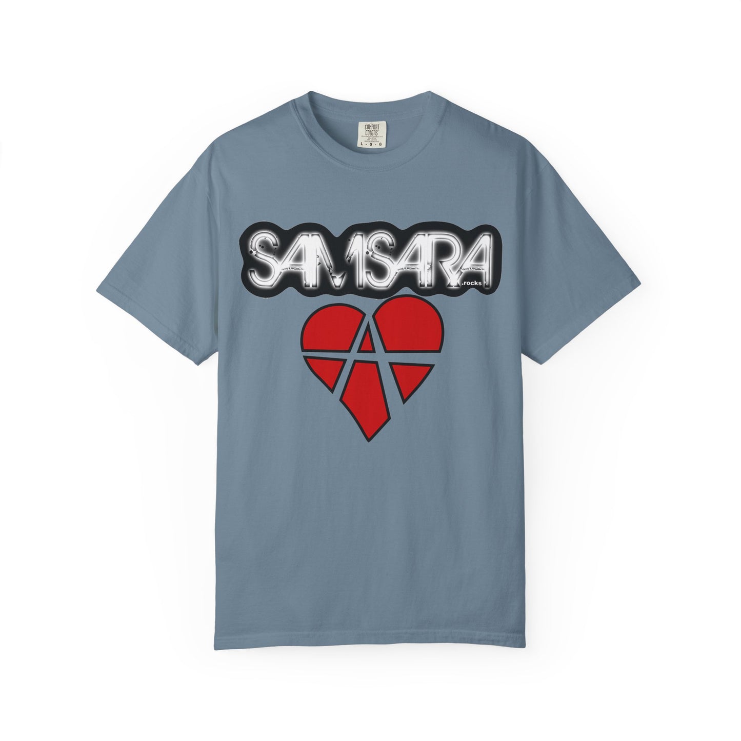 'Samsara Rocks' Logo, Love and Anarchy Graphic Tee | Unisex Garment-Dyed T-Shirt, Casual Fashion, Heart Design, Streetwear, Gift for Him/Her