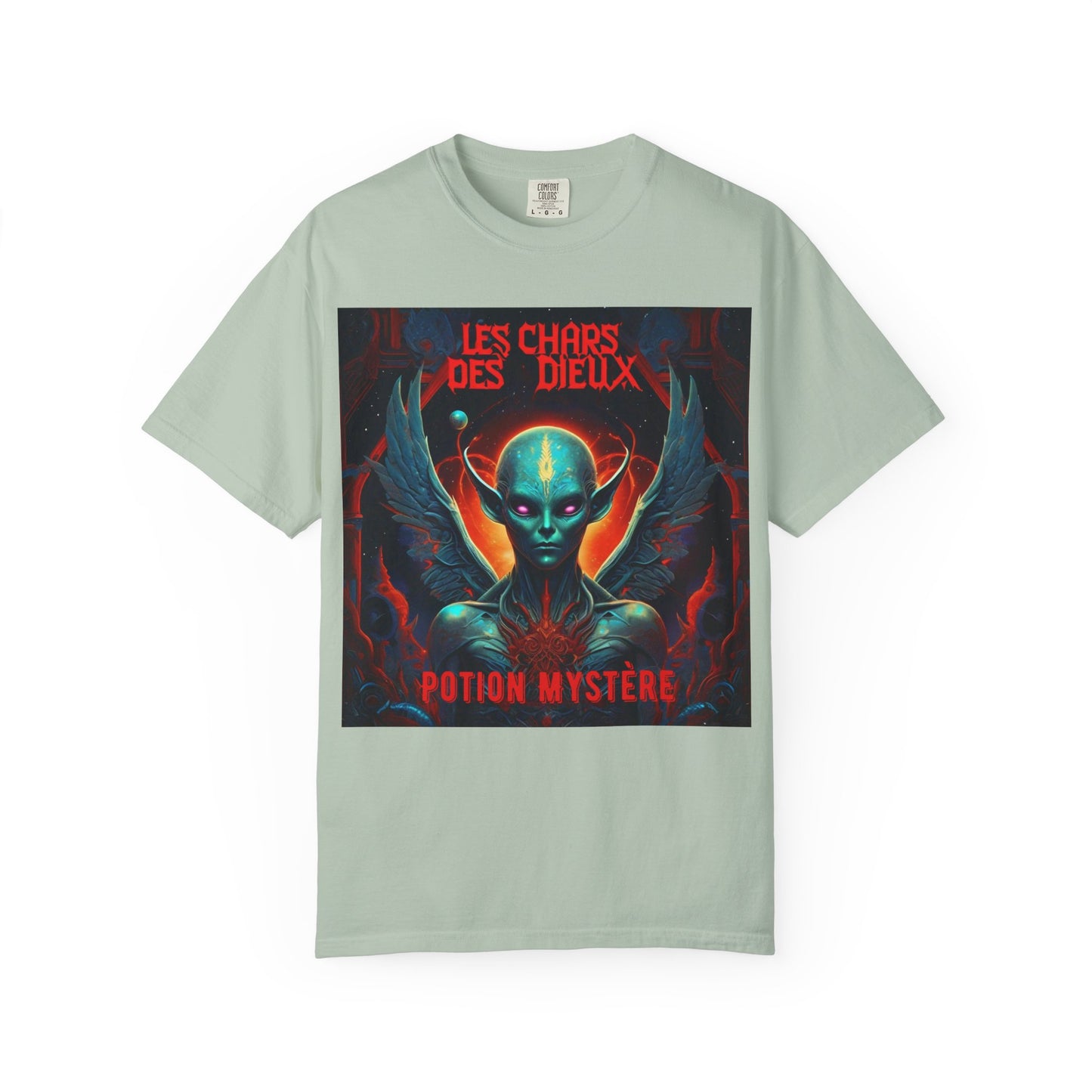 'Les Chars des Dieux' par Potion Mystère, Mystical Alien Graphic T-Shirt | Unisex Tee for Sci-Fi Lovers, Unique Gift for Halloween, Cosmic Vibes, Statement Shirt, Trendy Fashion