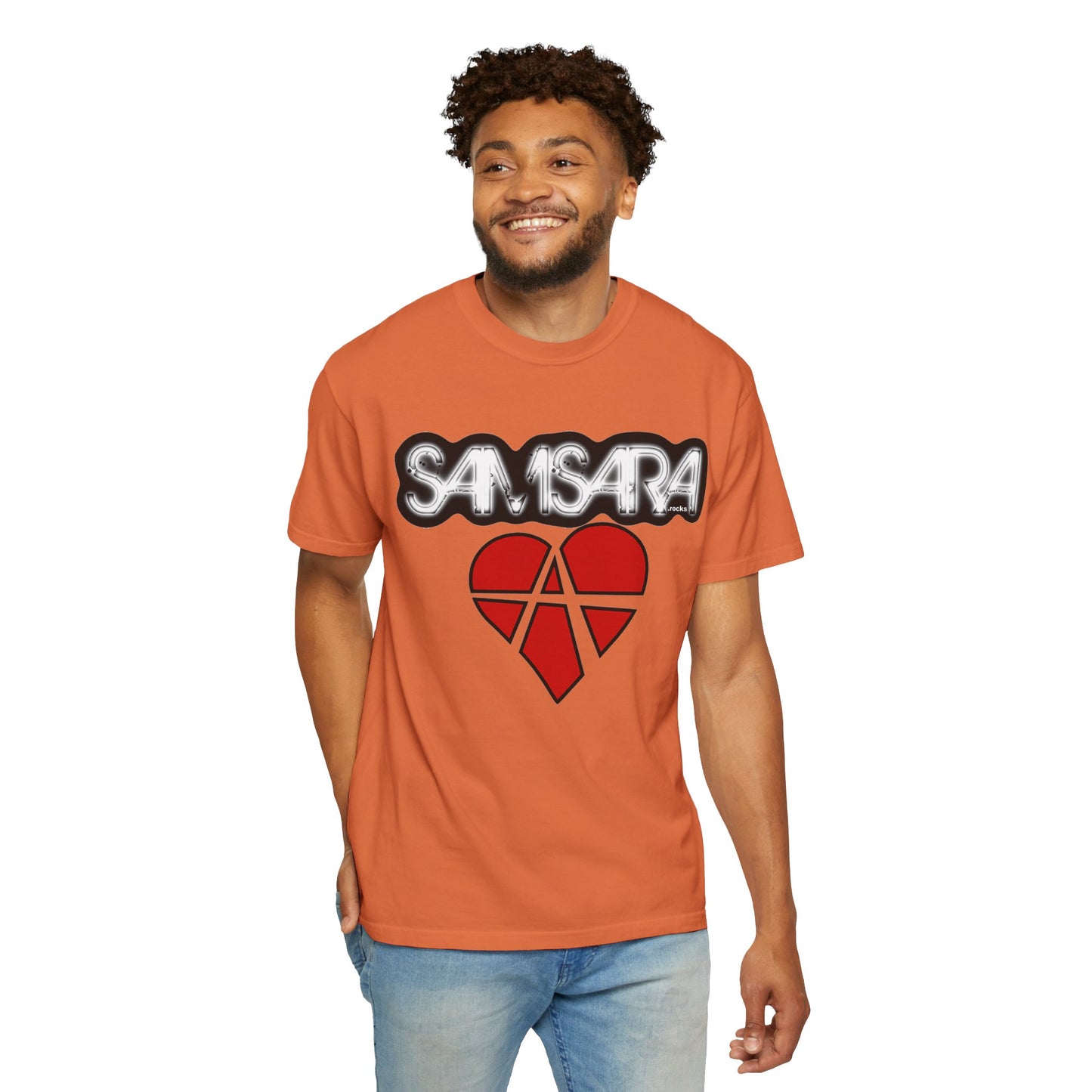 'Samsara Rocks' Logo, Love and Anarchy Graphic Tee | Unisex Garment-Dyed T-Shirt, Casual Fashion, Heart Design, Streetwear, Gift for Him/Her