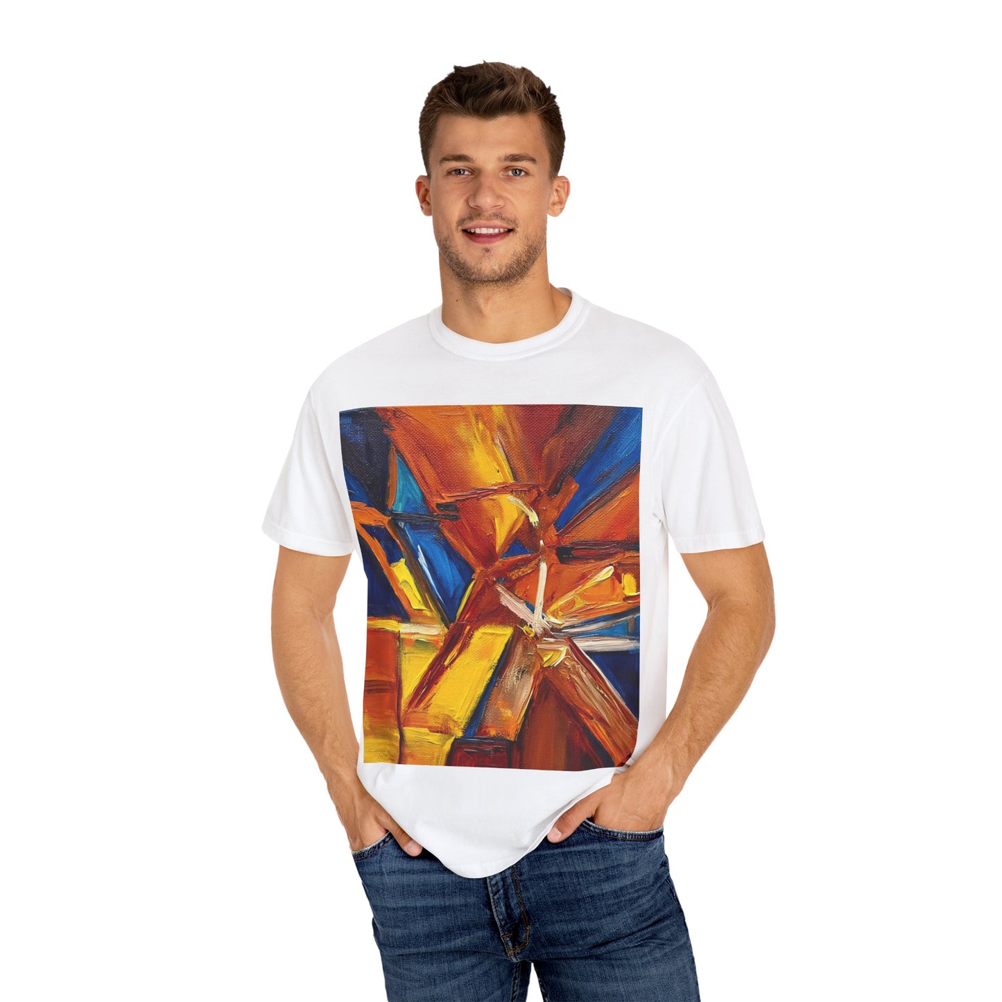 Vibrant Abstract Art T-shirt, Unisex Garment-Dyed Tee, Colorful Graphic Shirt, Stylish Artwear, Unique Gift Idea for Art Lovers