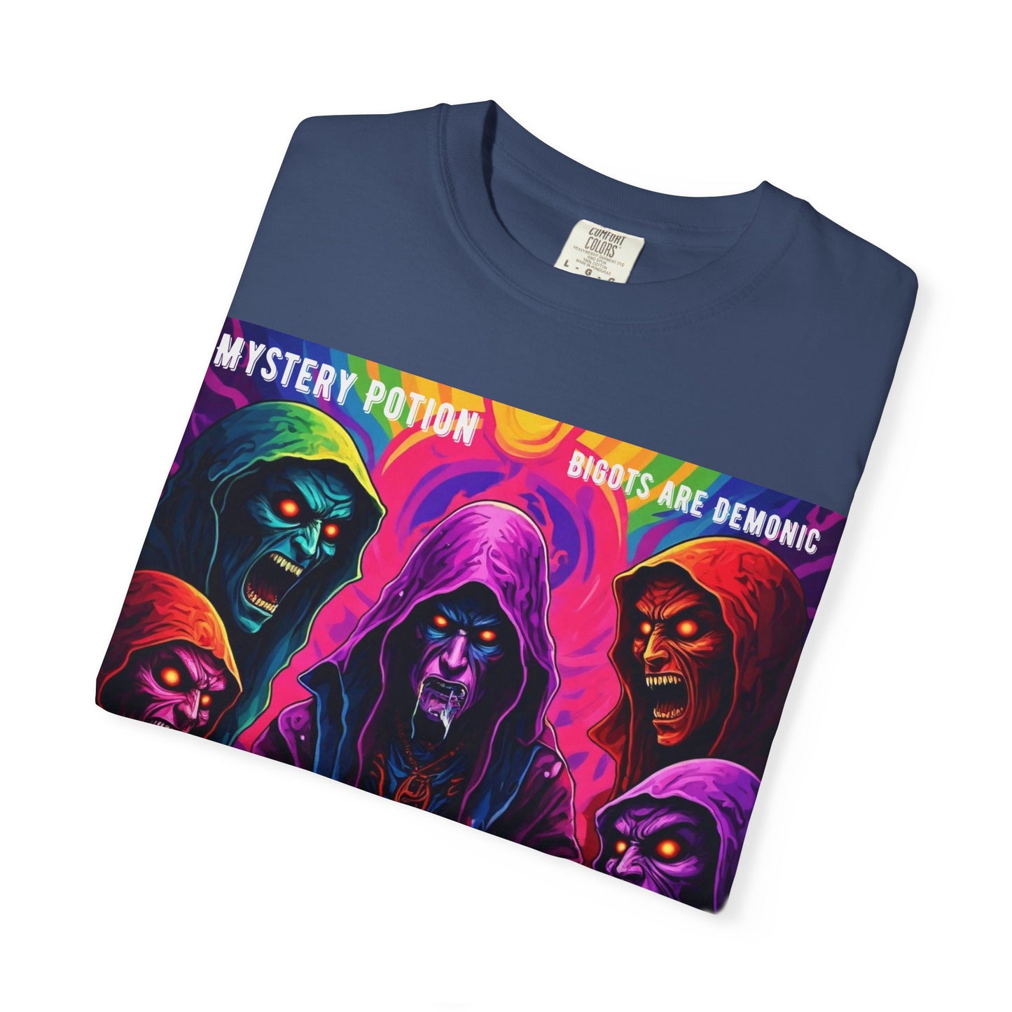 Mystery Potion Graphic Tee | Unisex Halloween T-shirt, Spooky Gift, "Bigots Are Demonic" Graphic Shirt, Witchy Apparel, Unique Casual Wear