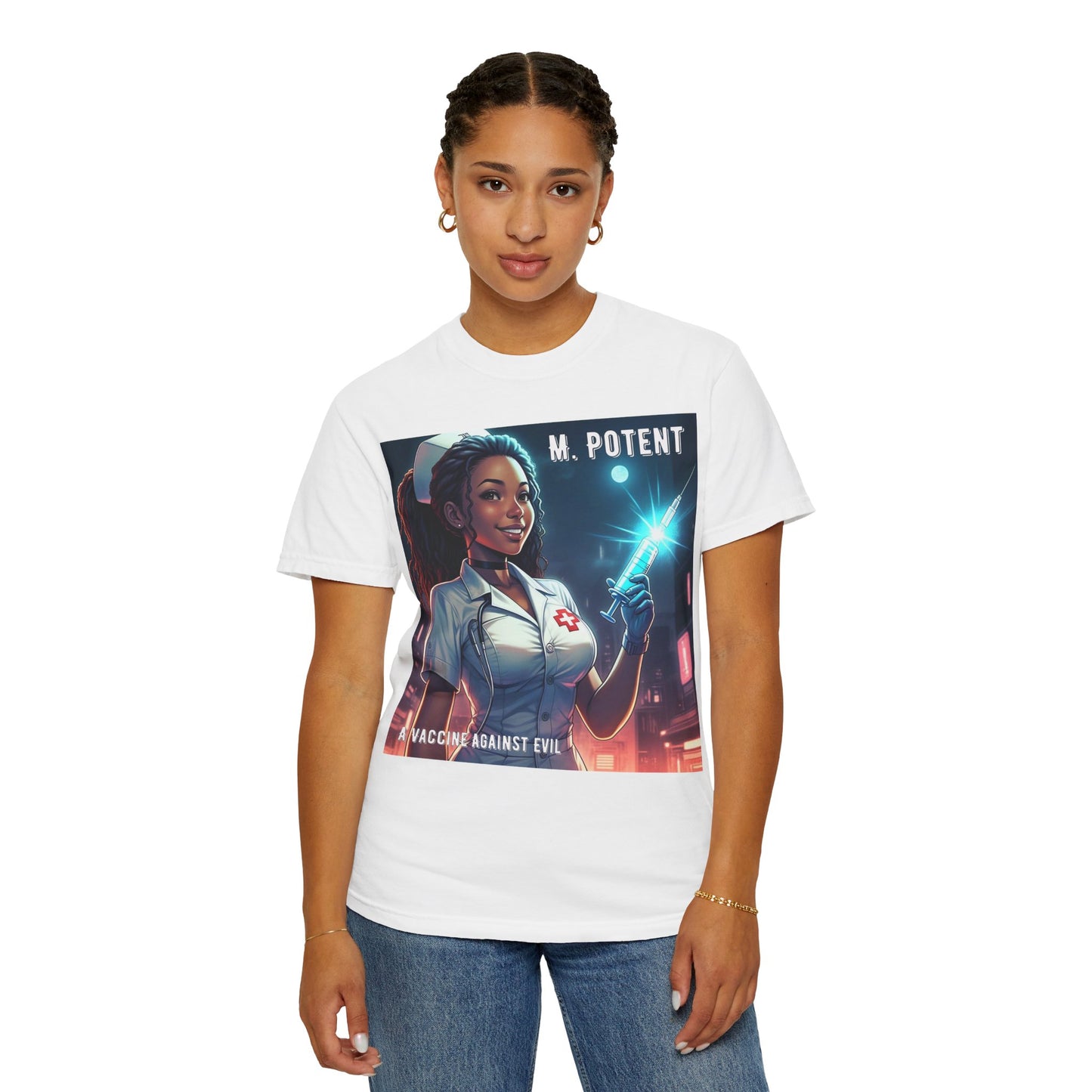 M. Potent's 'A Vaccine Against Evil', Medicine-Themed Unisex T-Shirt, Positive Vibes, Great for Nurses, Vaccination Awareness, Gift for Healthcare Workers