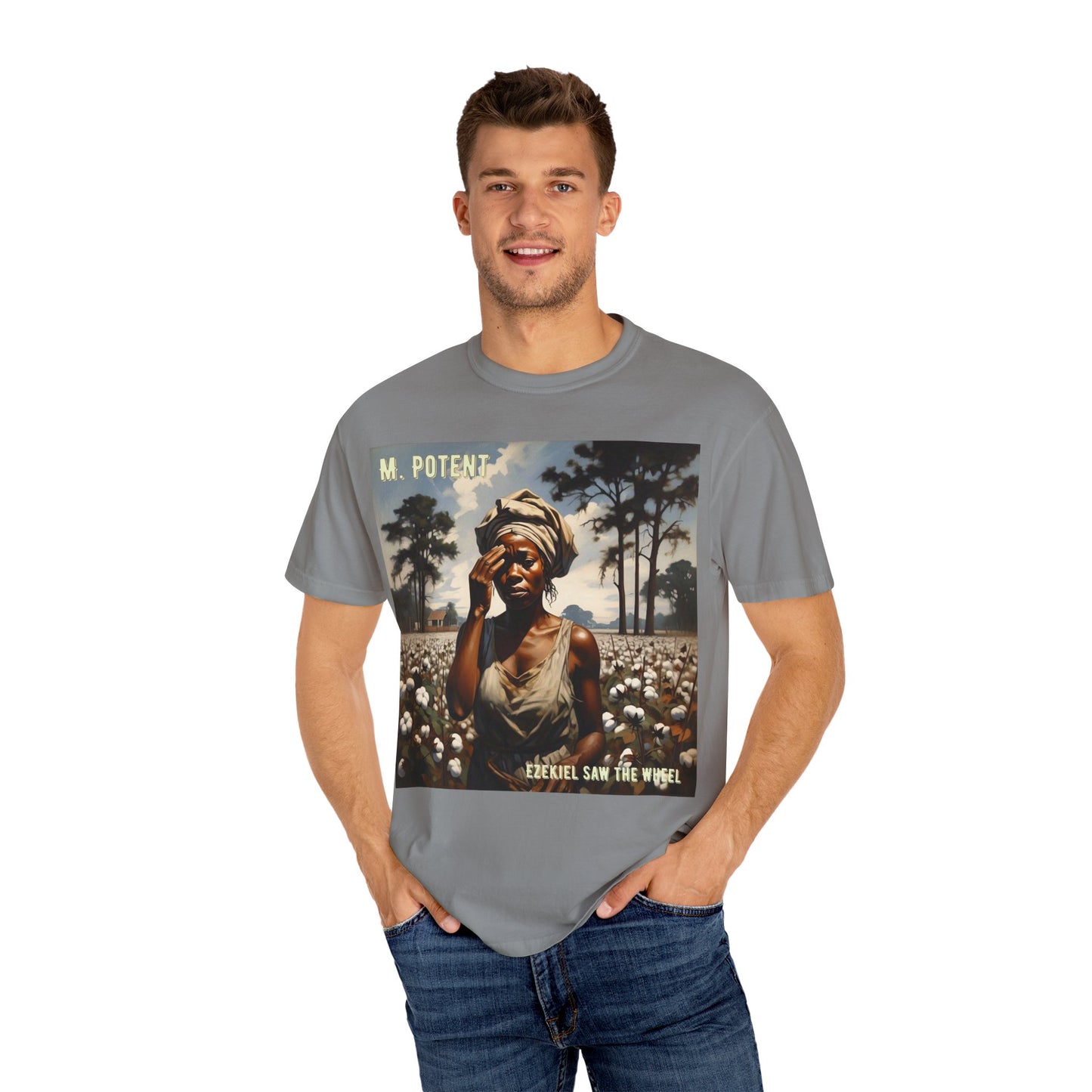 'Ezekiel Saw the Wheel' by M. Potent, Vintage-Inspired Unisex T-Shirt with Artistic Design, Casual Wear, Gift for Art Lovers, Music Events, Everyday Fashion