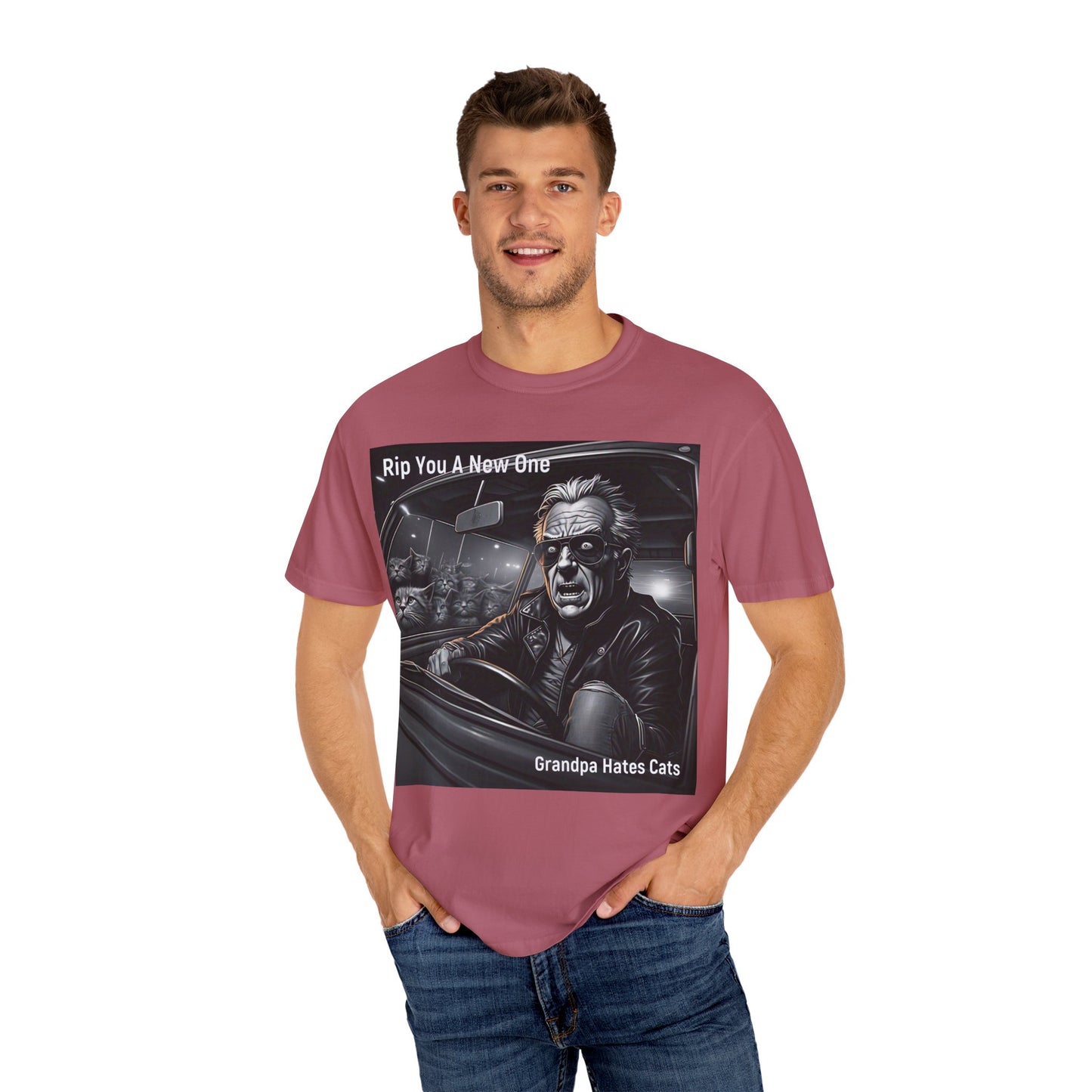 'Grandpa Hates Cats' by Rip You A New One, Humorous Cat Lover T-shirt, Vintage Graphic Tee Shirt, Funny Gift for Cat Owners, Unisex Casual Wear