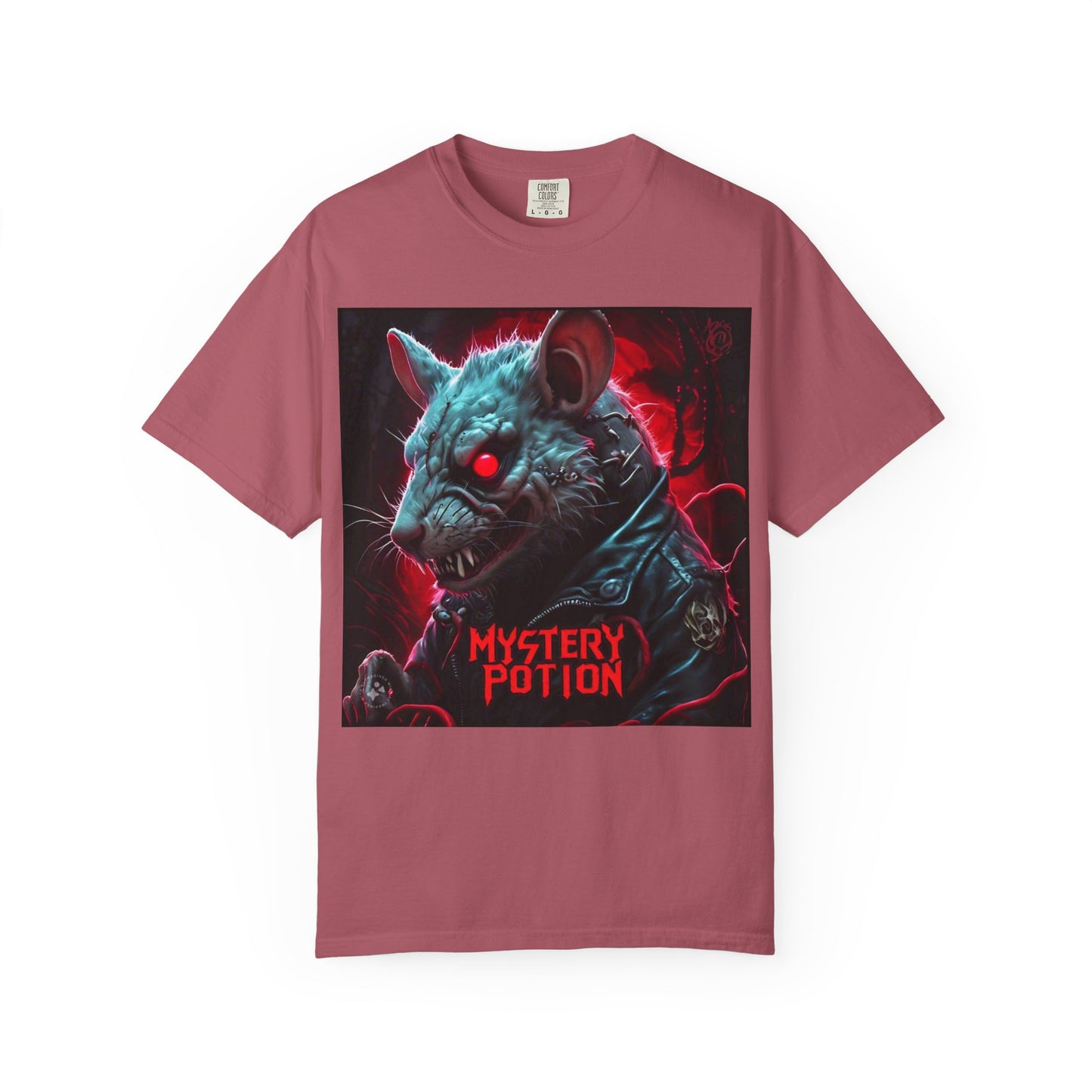 'Mystery Potion' Punk Rock Rat in Leather Jacket T-shirt, Rocker Tee, Original Logo