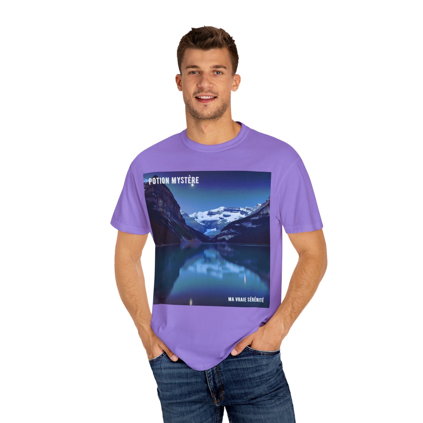 Mystical Lake Louise T-Shirt, Unisex Garment-Dyed Tee, Nature Lover Gift, Serenity in Adventure Apparel, Travel Fashion, Cool Summer Shirt