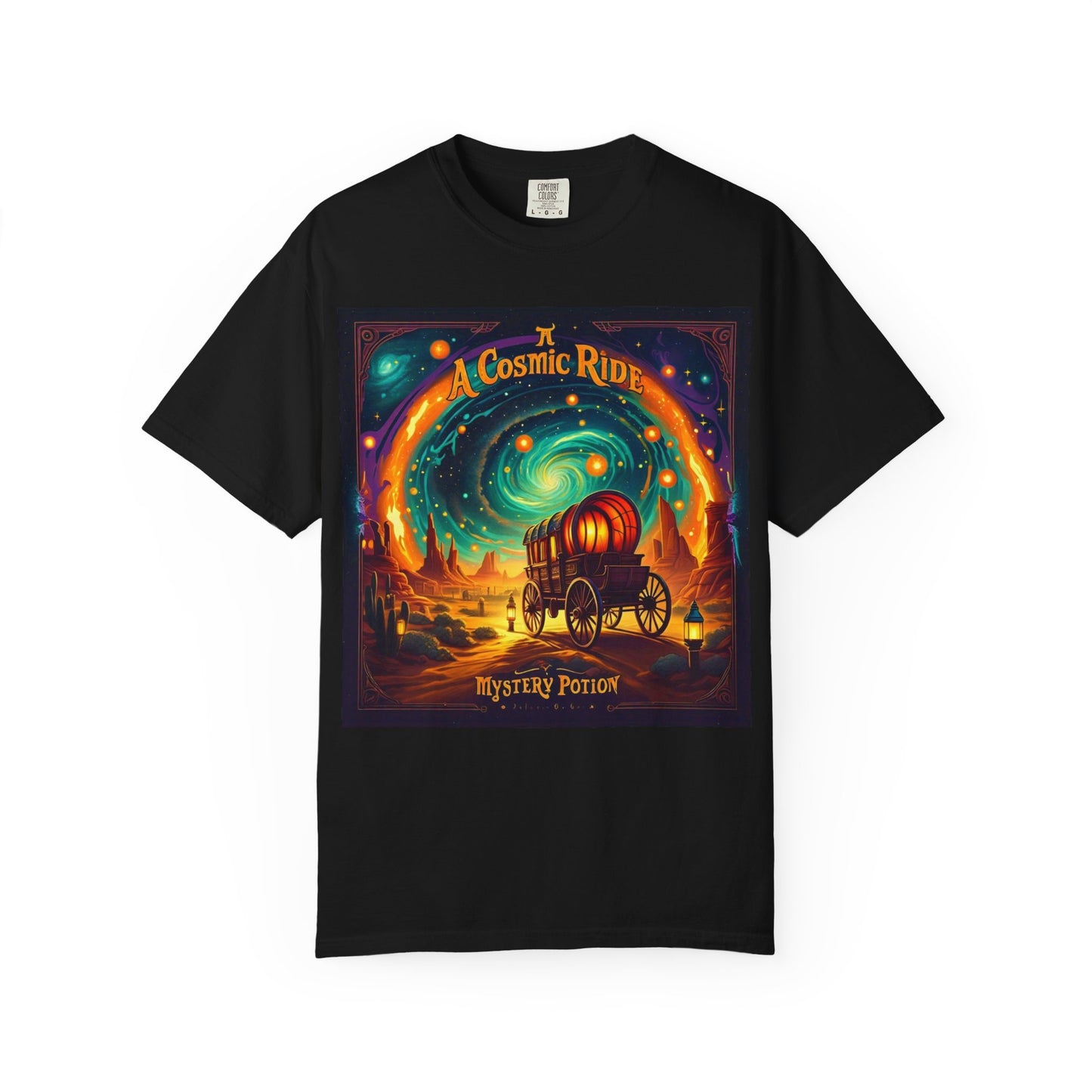 A Cosmic Ride by Mystery Potion T-Shirt, Unisex Graphic Tee, Country Western Festival Wear, Bohemian Style, Gift for Dreamers, Mystical Art Shirt