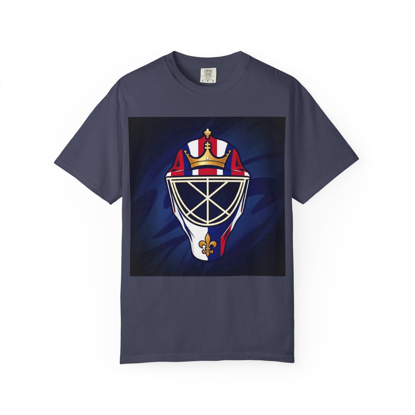 Regal Crown Goalie Mask Graphic T-shirt, Unisex Fashion Tee, Red, White and Blue Casual Wear, Gift for Her/Him, Summer Style, Graphic Apparel, Streetwear