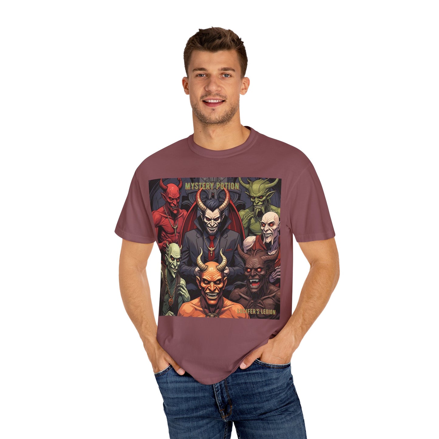 'Lucifer's Legion' by Mystery Potion, Unisex T-Shirt, Devil-Inspired Tee, Halloween Shirt, Comic Book Merch, Gift for Fans
